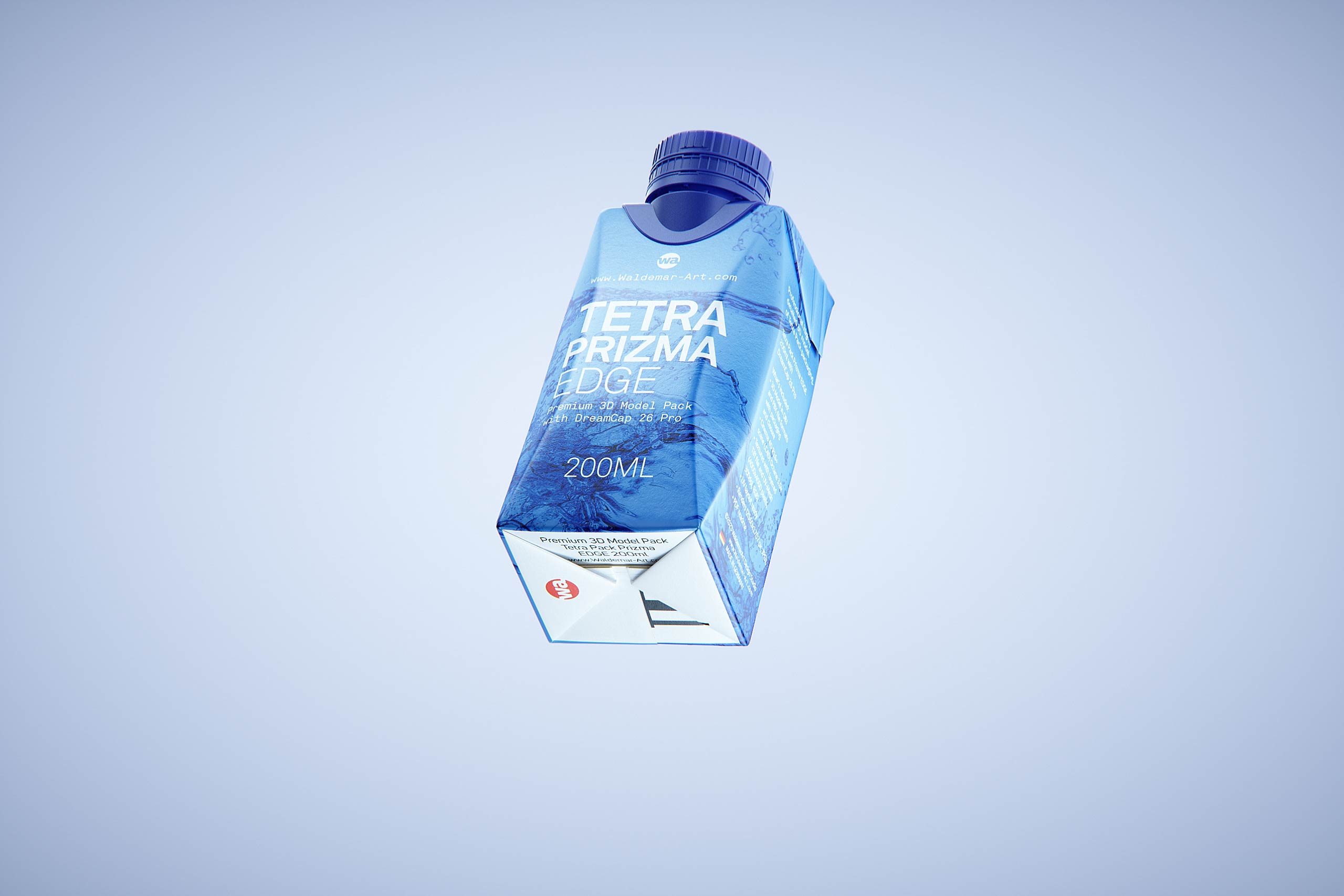 Premium packaging 3d model of Tetra Pack Prisma EDGE 200ml with tethered cap DreamCap 26 Pro