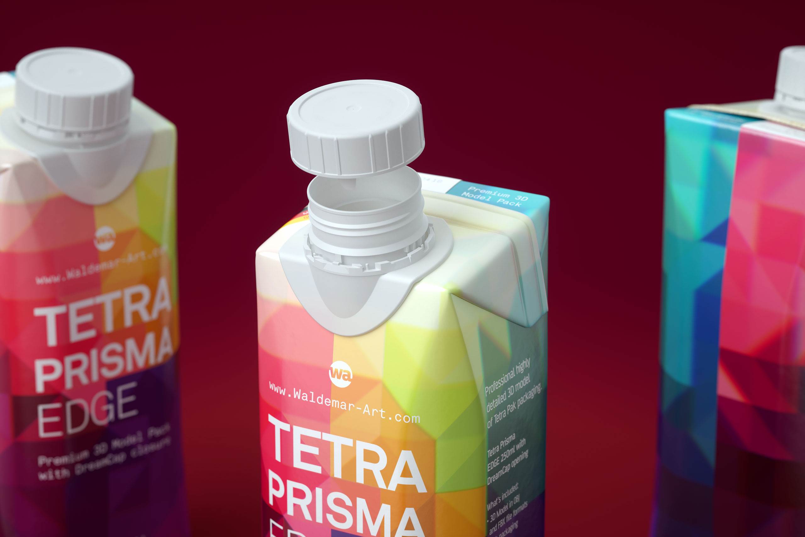 Tetra Pack Prisma EDGE 250ml Premium carton packaging 3D model pak - close-up view