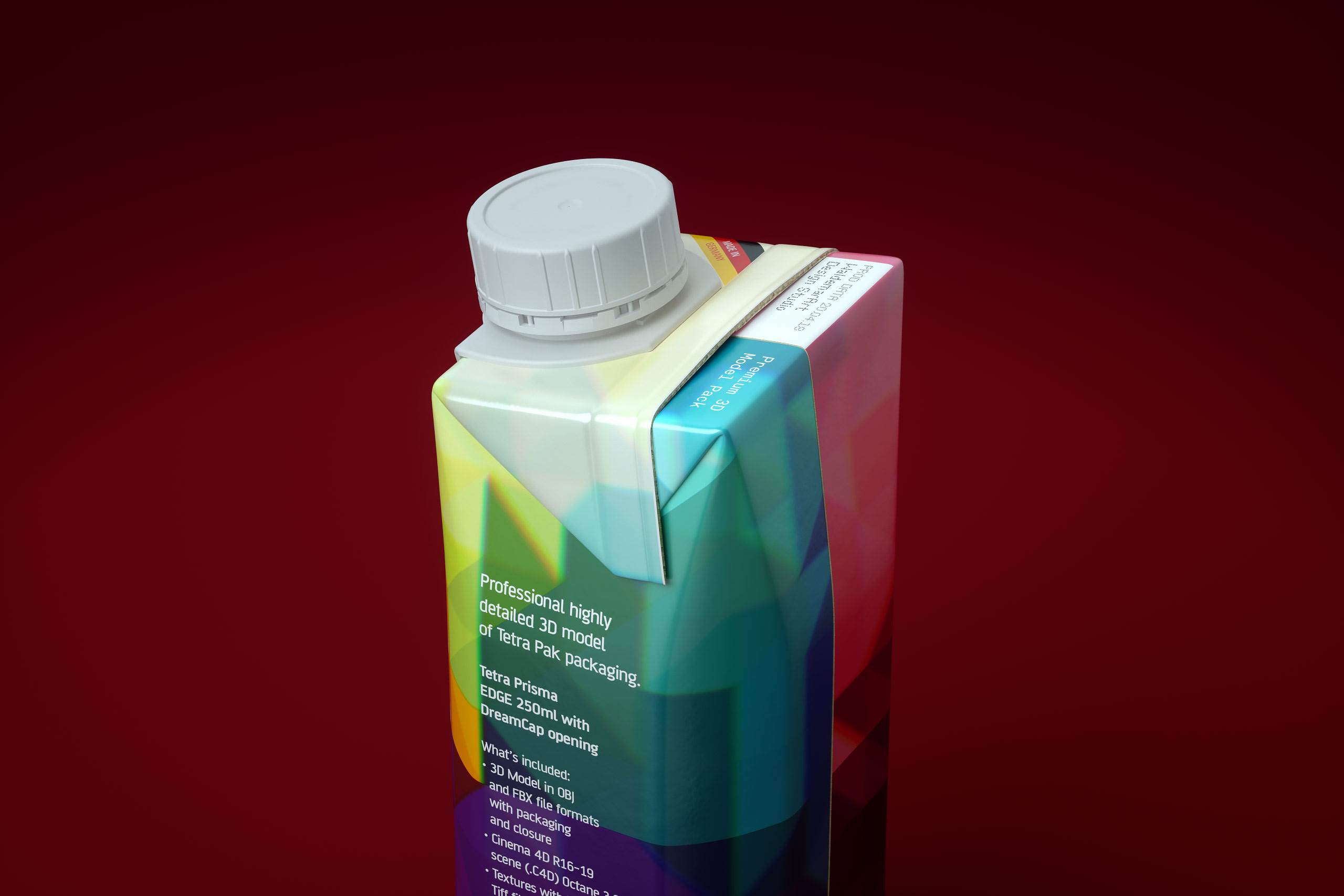 Tetra Pack Prisma EDGE 250ml Premium carton packaging 3D model pak - back-side view