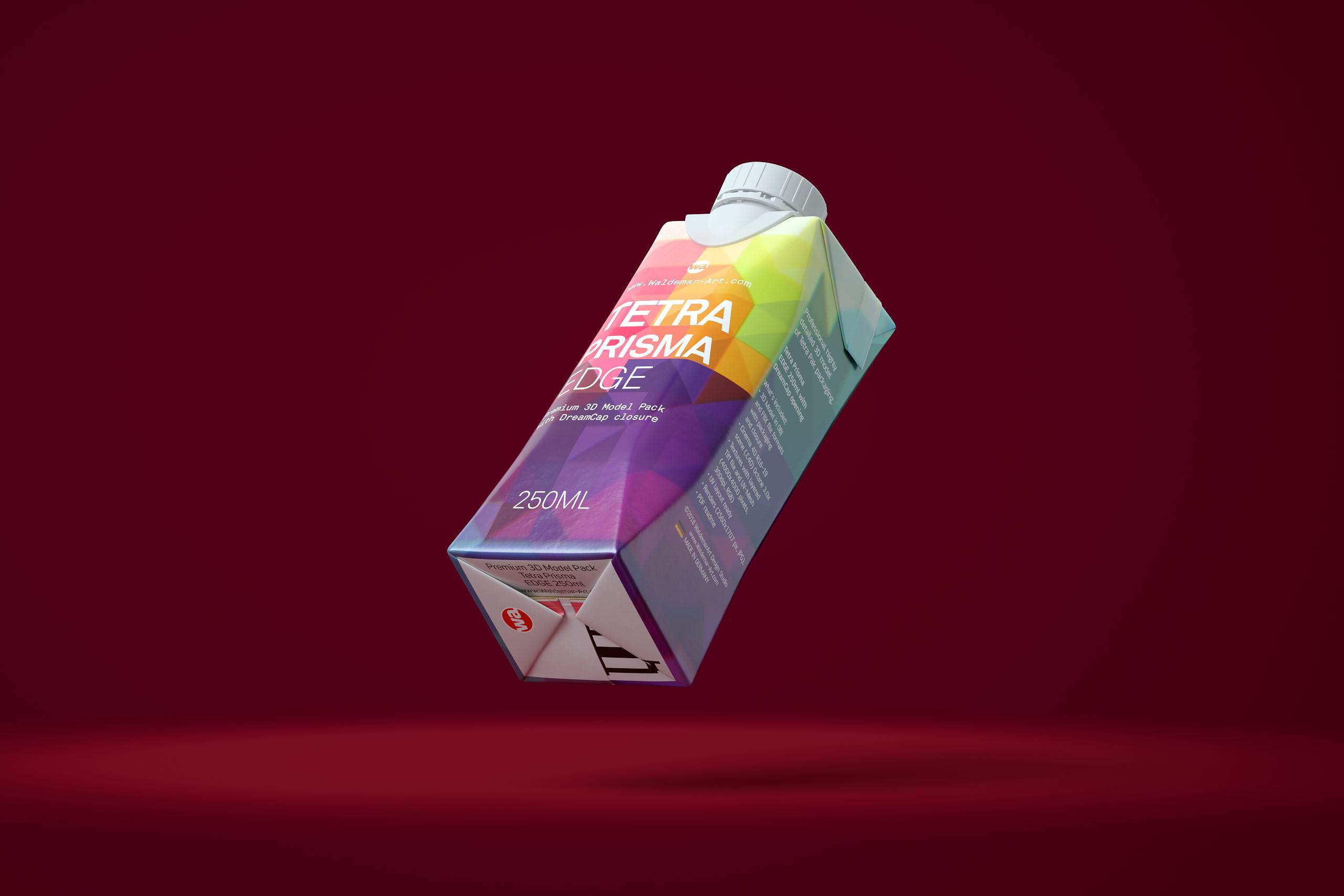 Tetra Pack Prisma EDGE 250ml Premium carton packaging 3D model pak - front-bottom view