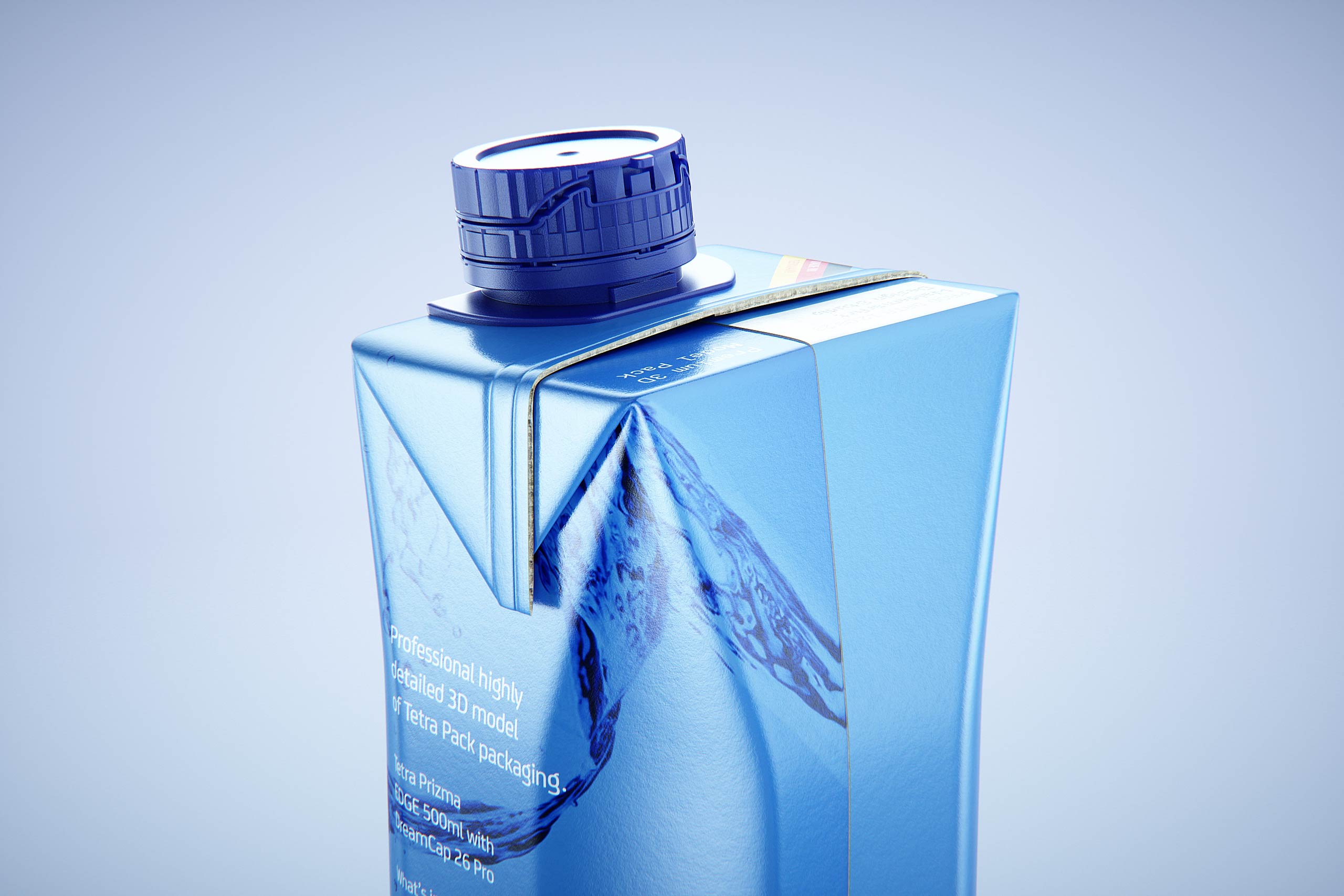 Premium packaging 3d model of Tetra Pack Prisma EDGE 500ml with tethered cap DreamCap 26 Pro