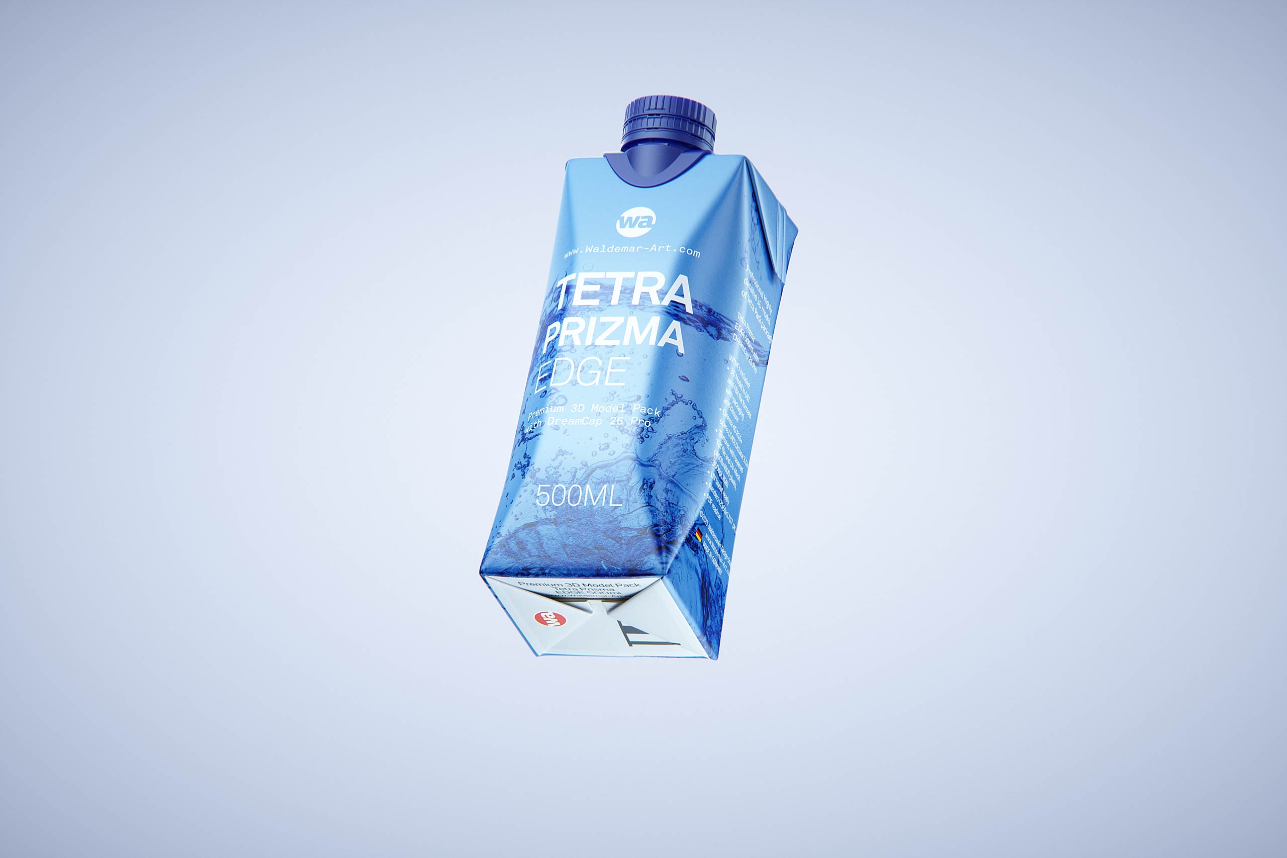 Premium packaging 3d model of Tetra Pack Prisma EDGE 500ml with tethered cap DreamCap 26 Pro