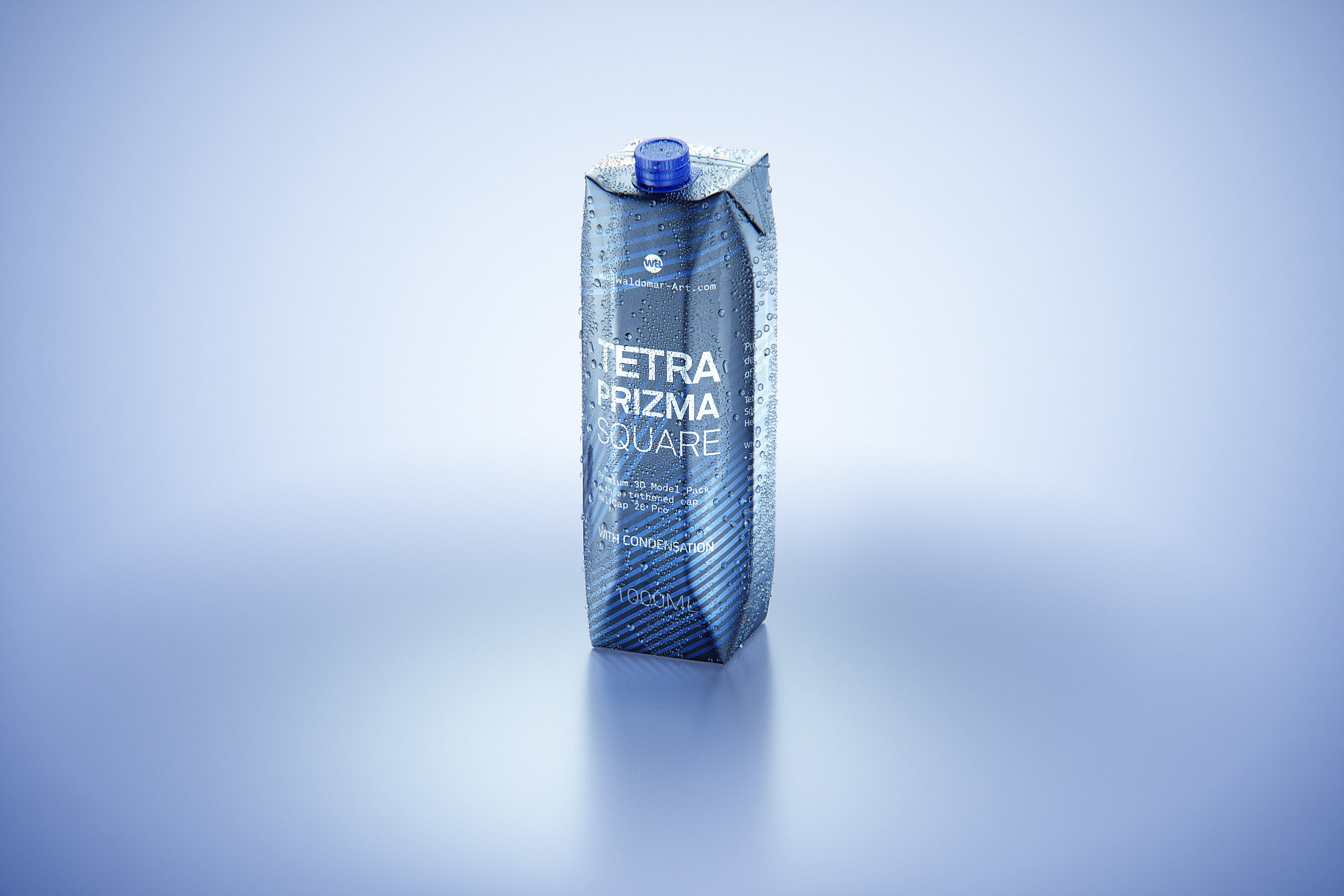 Tetra Prisma Square 1000ml with tethered cap HeliCap26 Pro and water condensation premium packaging 3d model pak