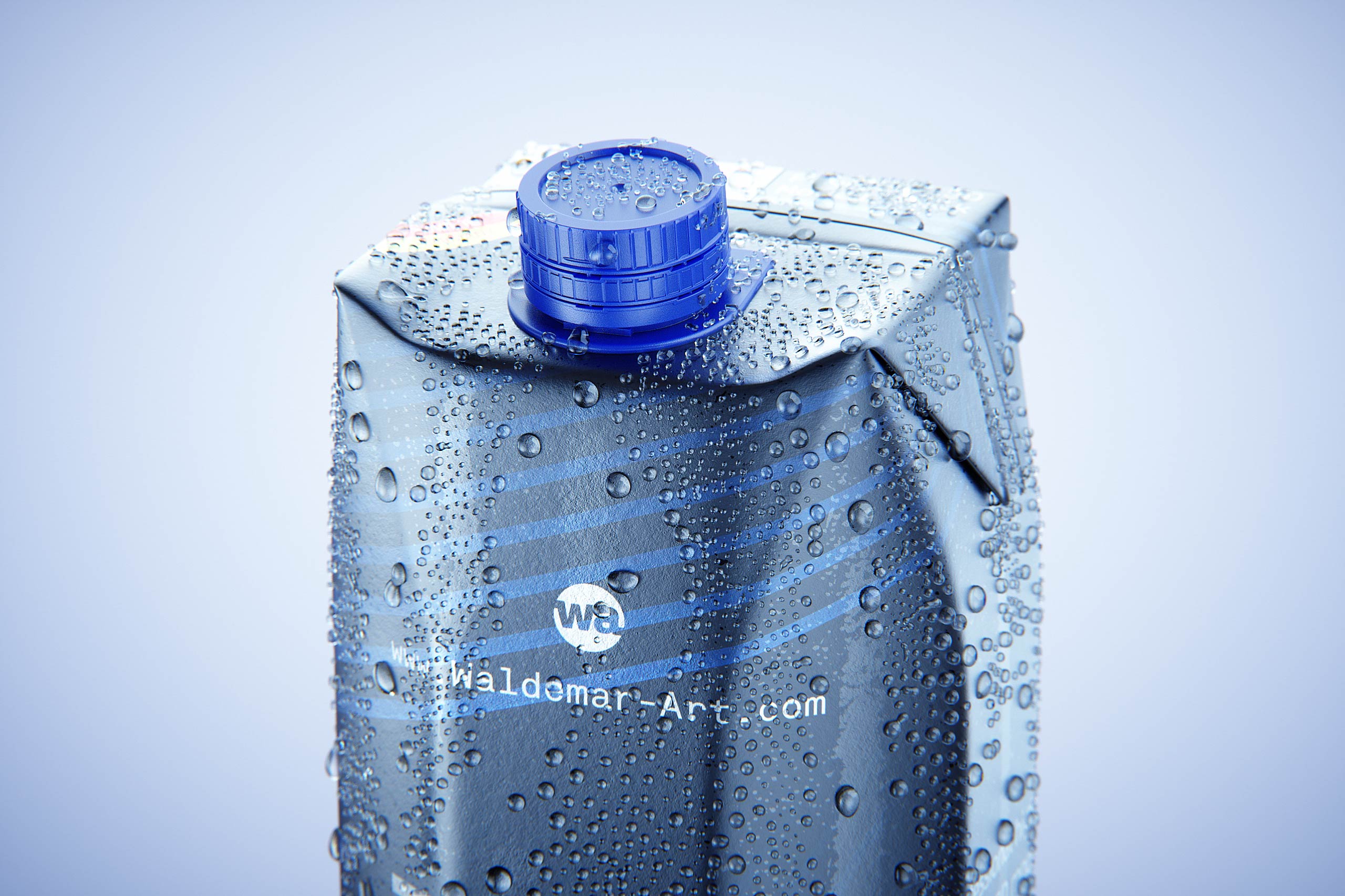 Tetra Prisma Square 1000ml with tethered cap HeliCap26 Pro and water condensation premium packaging 3d model pak