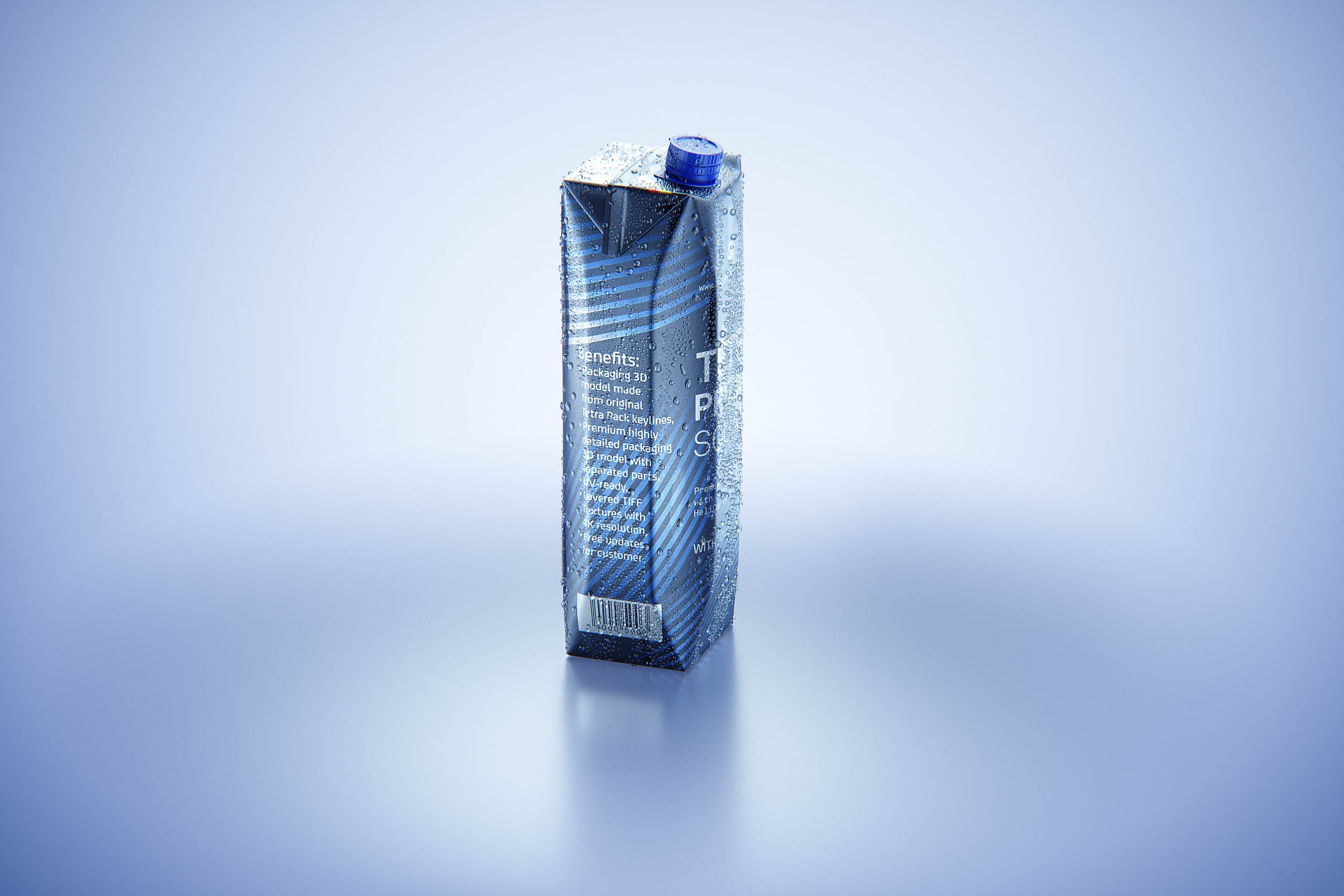 Tetra Prisma Square 1000ml with tethered cap HeliCap26 Pro and water condensation premium packaging 3d model pak
