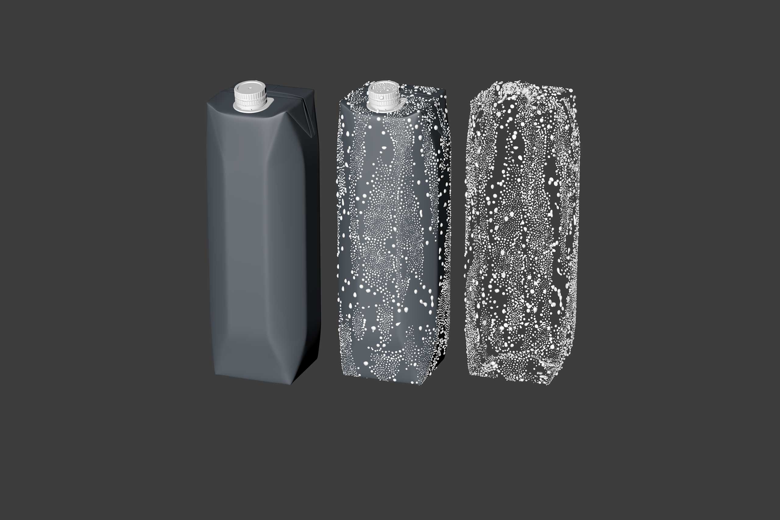 Tetra Prisma Square 1000ml with tethered cap HeliCap26 Pro and water condensation premium packaging 3d model pak