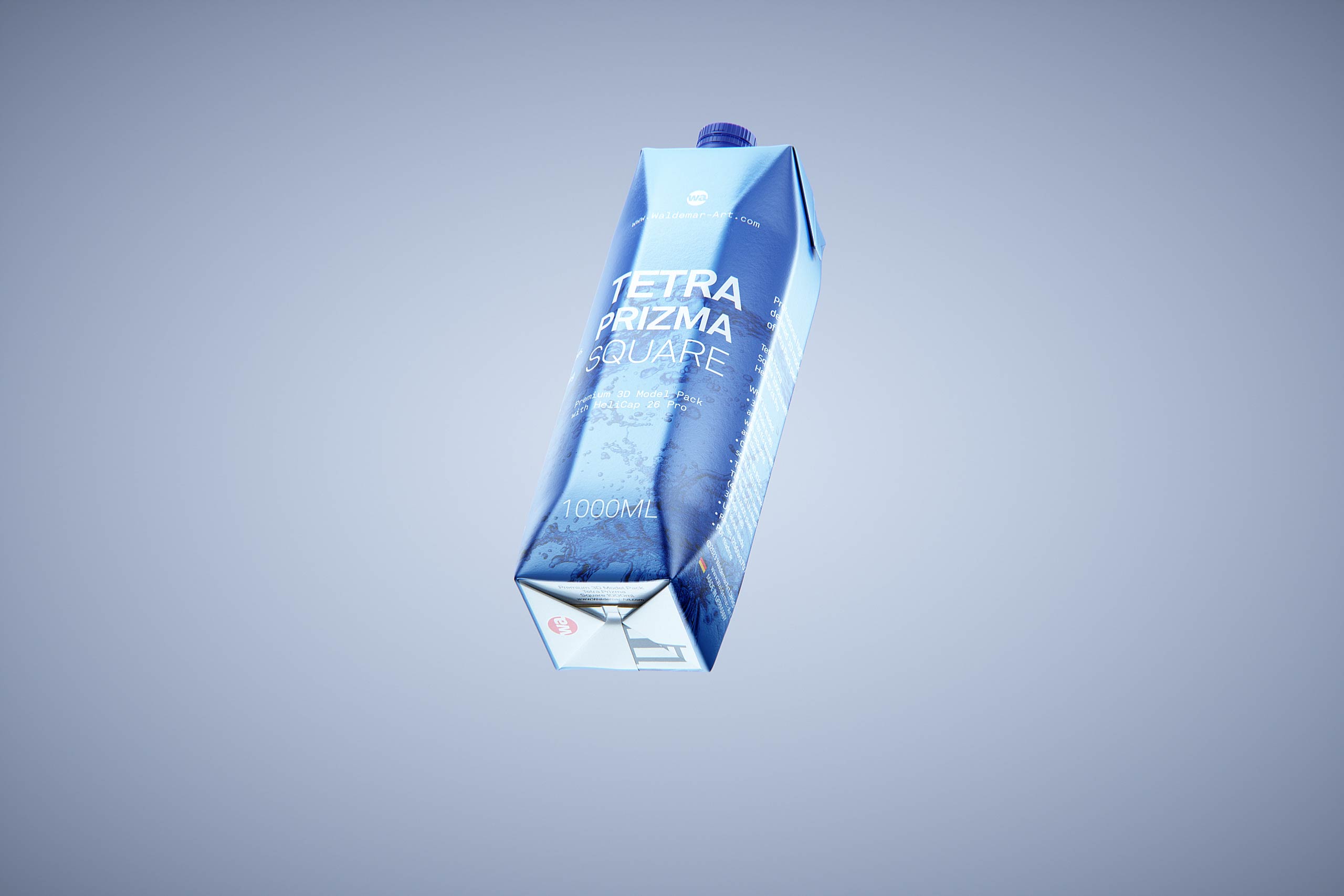 Premium packaging 3d model of Tetra Pack Prisma Square 1000ml with tethered cap HeliCap 26 Pro