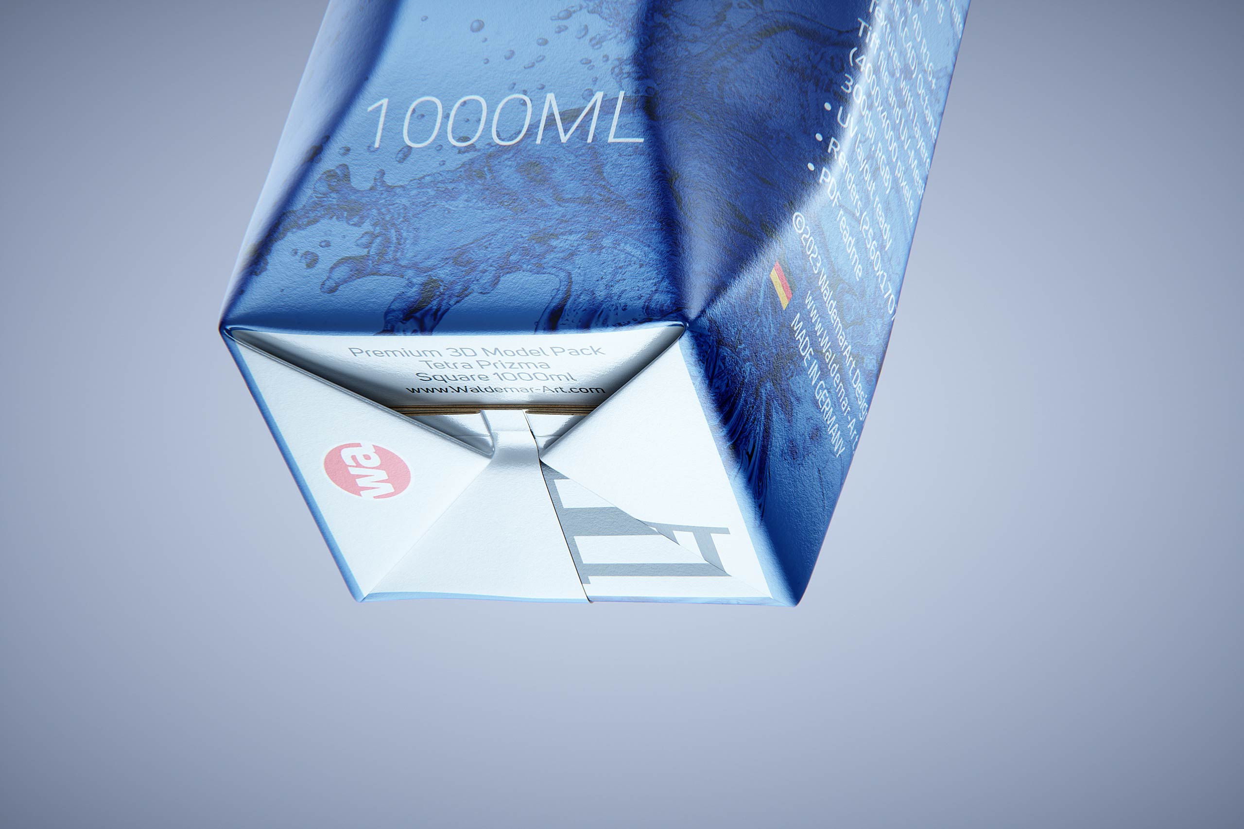 Premium packaging 3d model of Tetra Pack Prisma Square 1000ml with tethered cap HeliCap 26 Pro