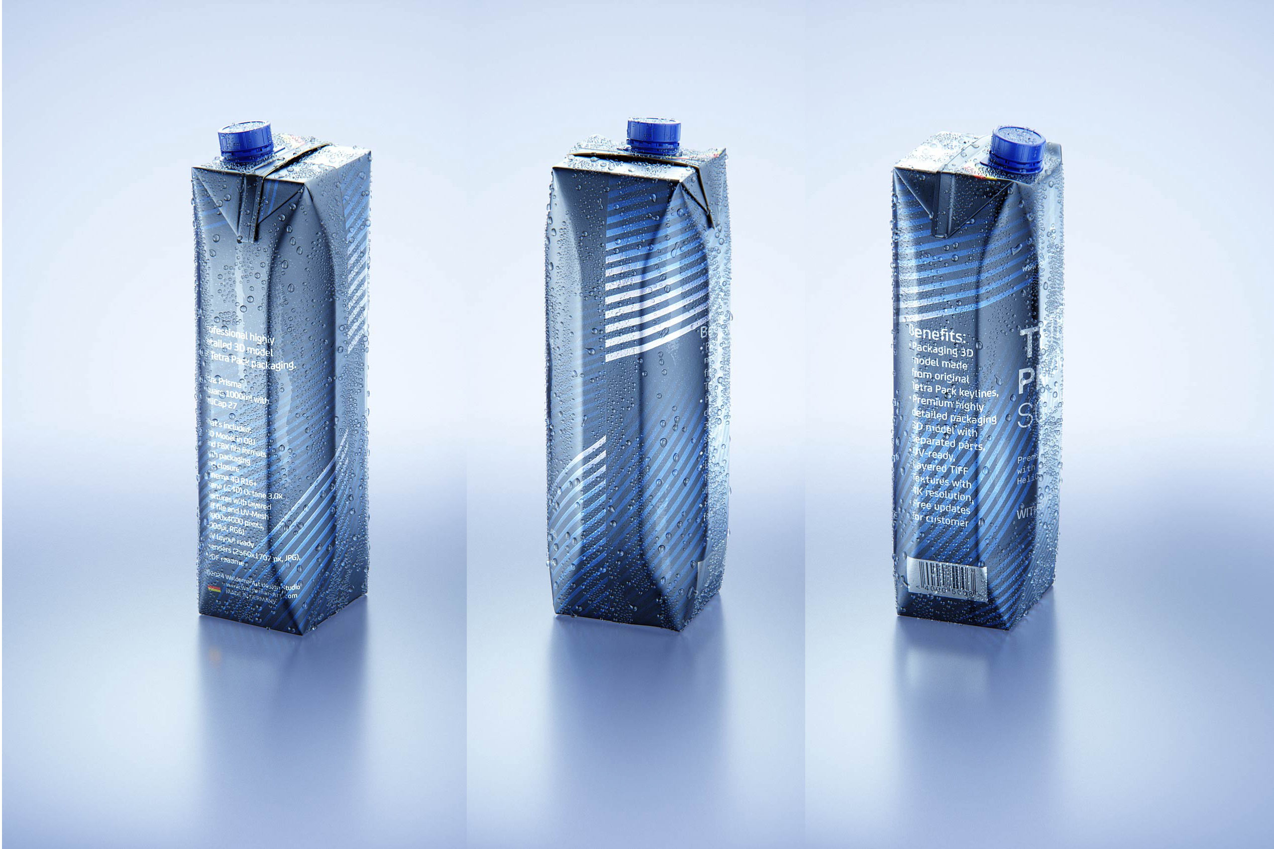 Tetra Prisma Square 1000ml with HeliCap27 and water condensation premium packaging 3d model pak
