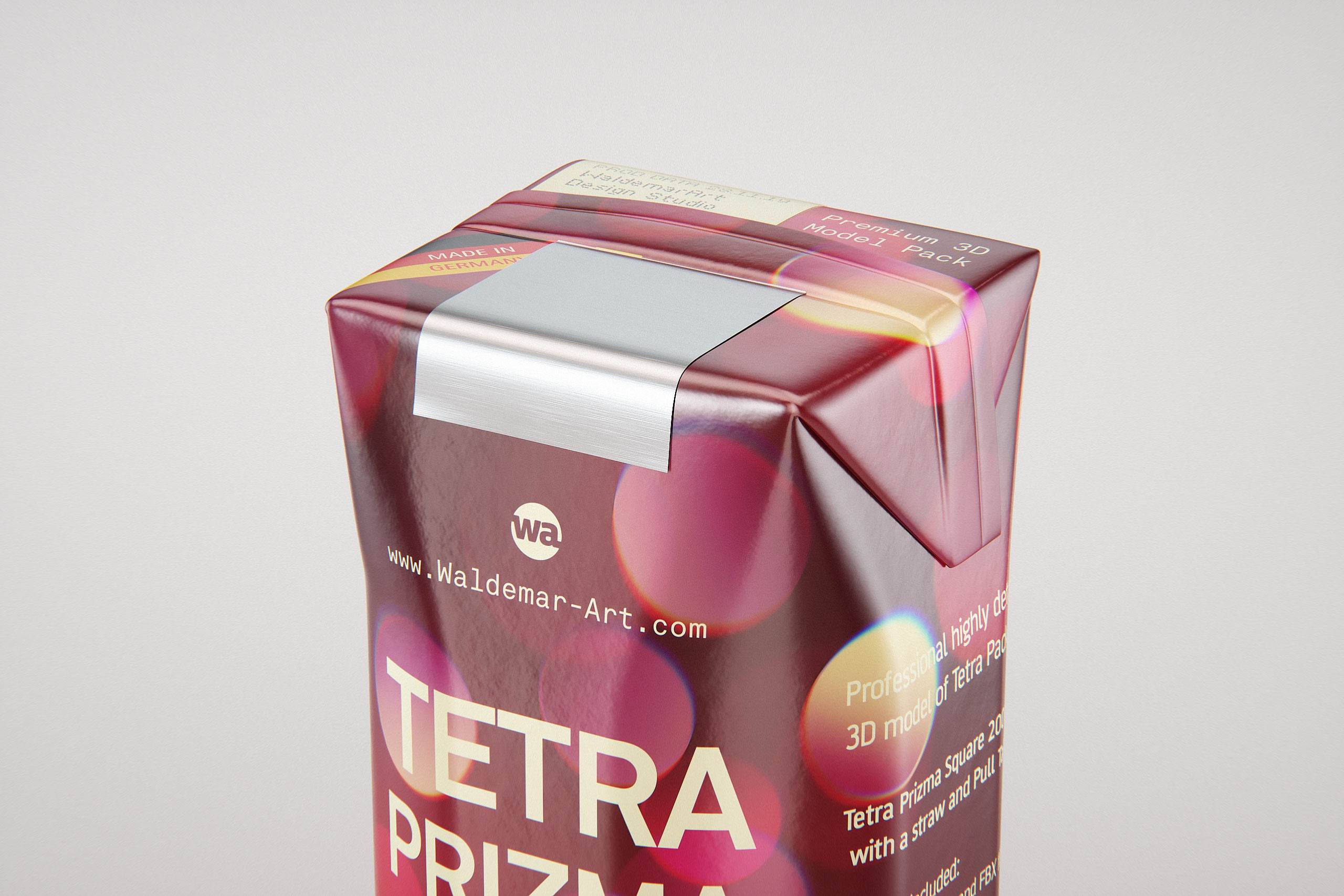 Tetra Pack Prisma Square 200ml packaging 3D model pak with PullTab and Straw