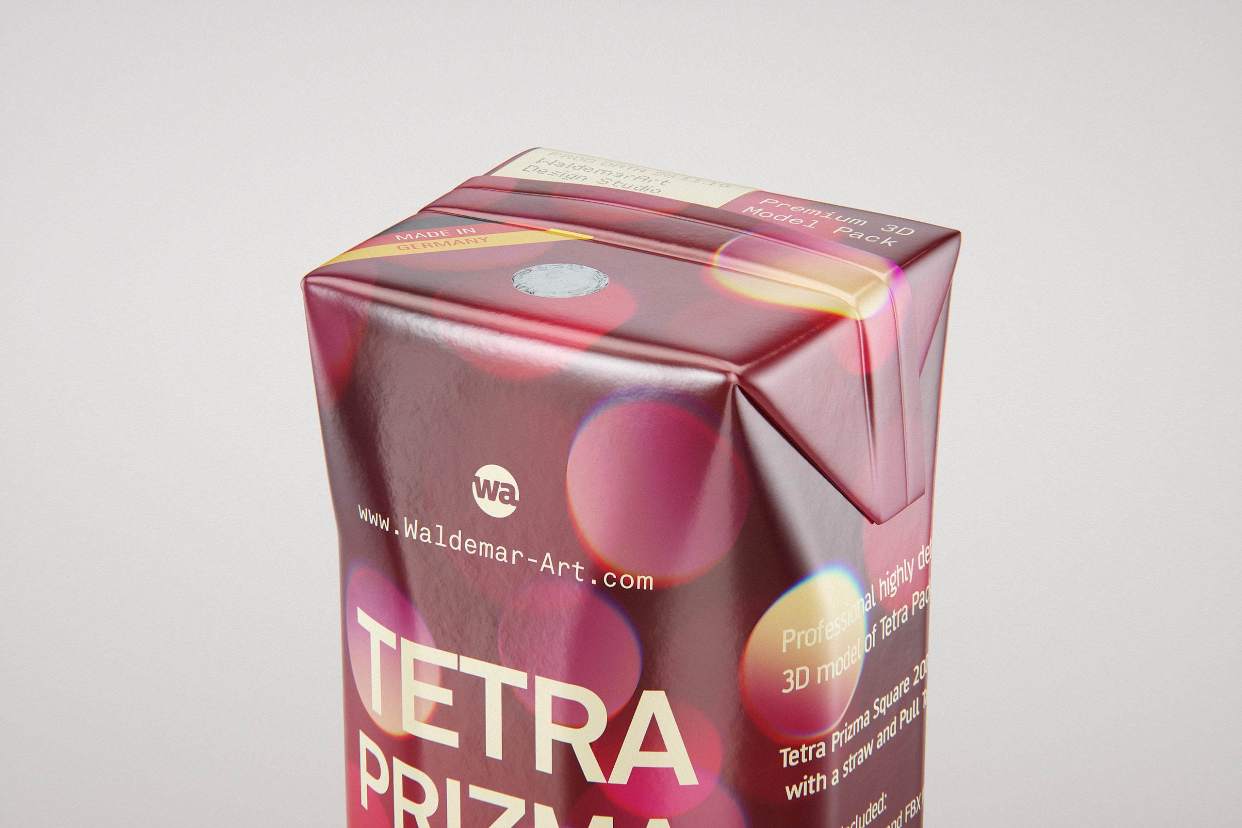 Tetra Pack Prisma Square 200ml packaging 3D model pak with PullTab and Straw