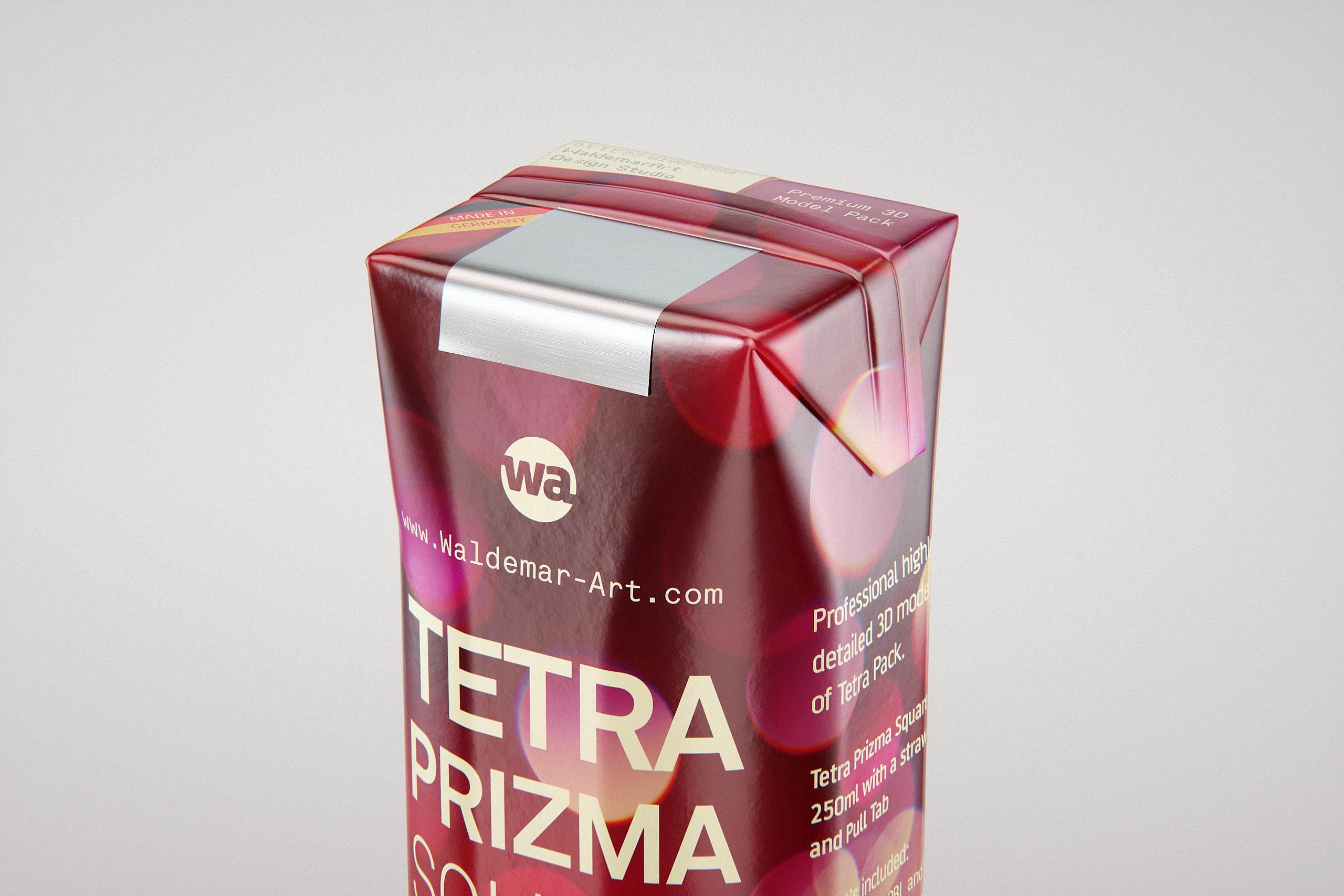 Packaging 3D model pak of Tetra Pack Prisma Square 250ml with PullTab and Straw