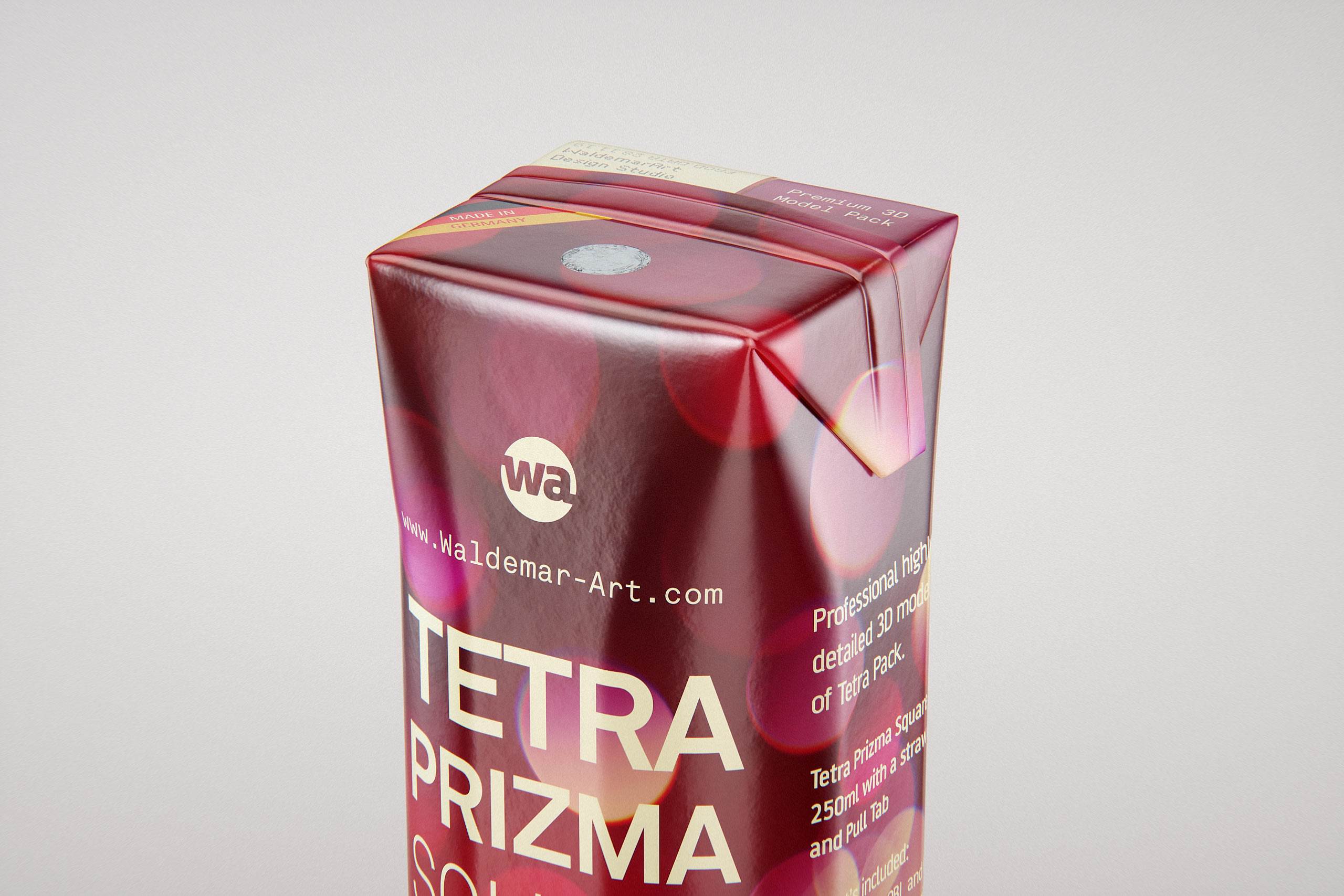 Packaging 3D model pak of Tetra Pack Prisma Square 250ml with PullTab and Straw