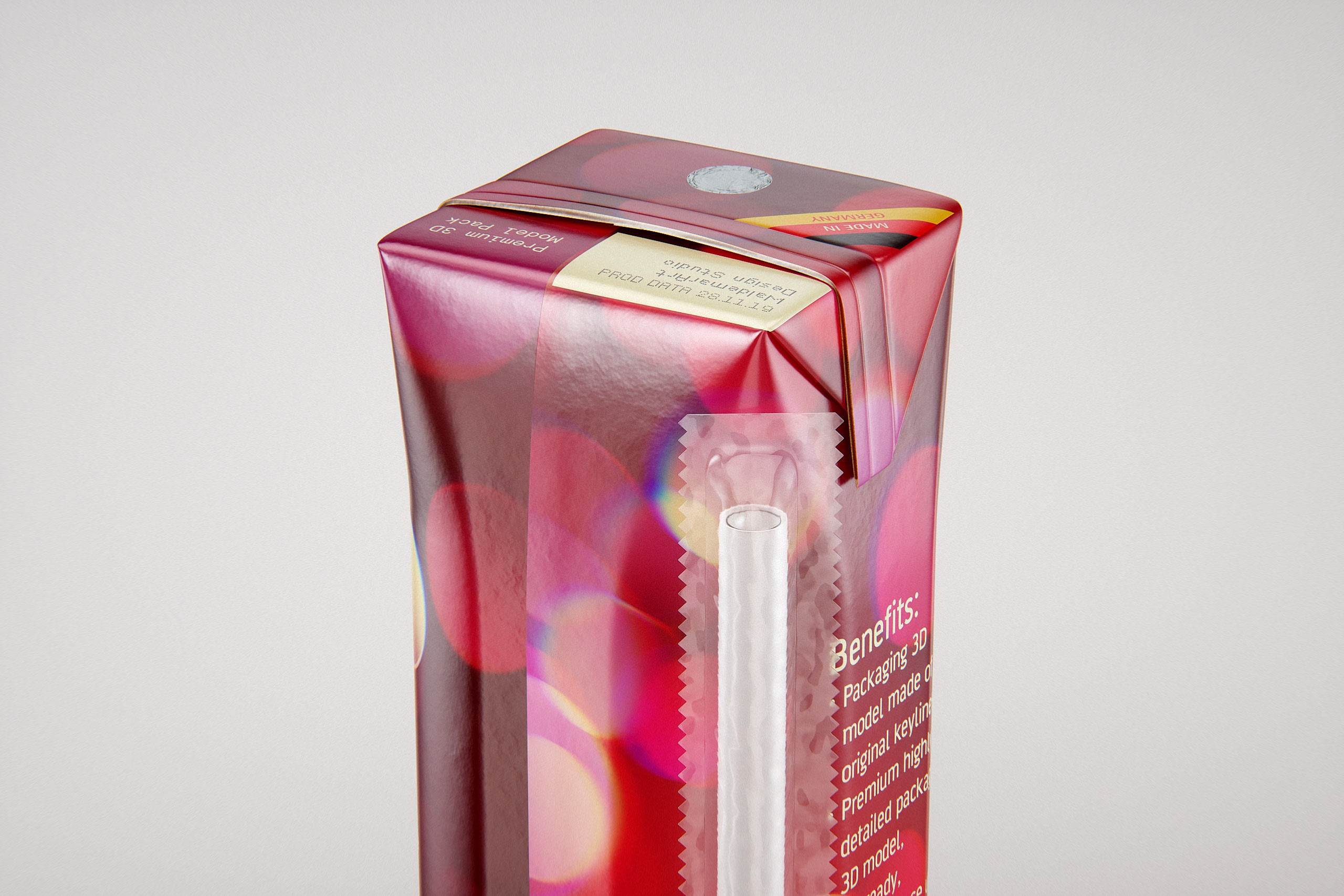 Packaging 3D model pak of Tetra Pack Prisma Square 250ml with PullTab and Straw