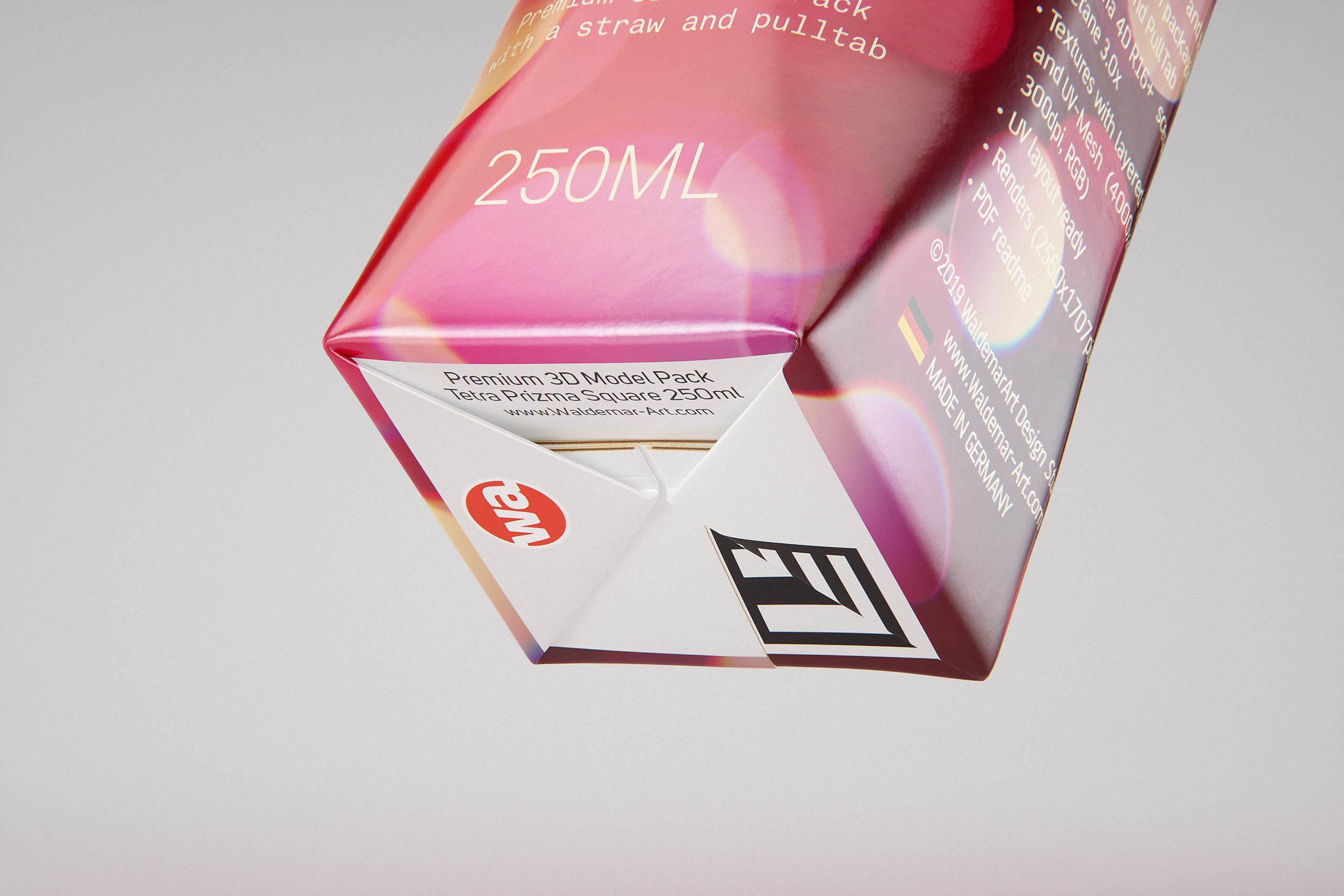 Packaging 3D model pak of Tetra Pack Prisma Square 250ml with PullTab and Straw