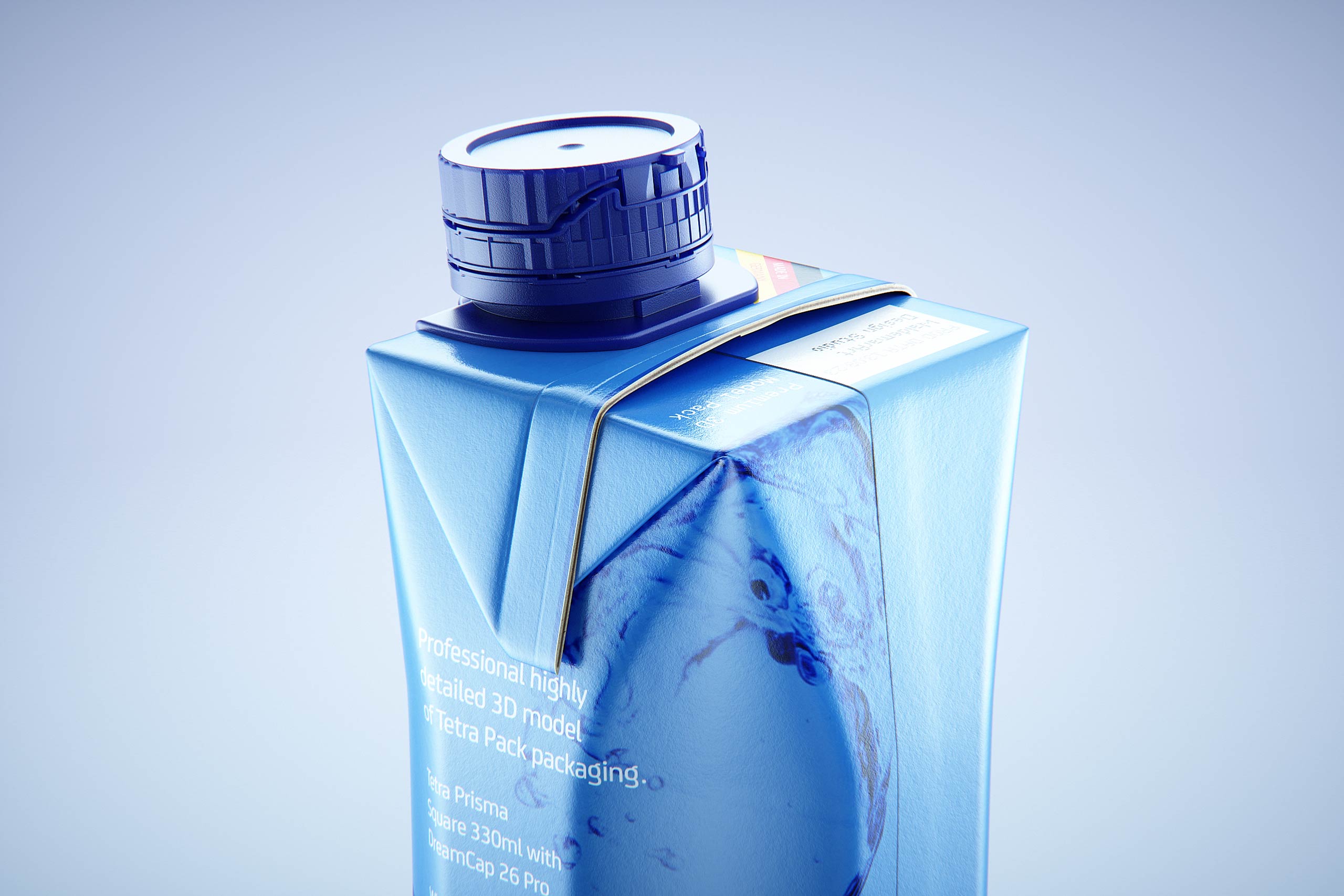 Premium packaging 3d model of Tetra Pack Prisma Square 330ml with tethered cap DreamCap 26 Pro