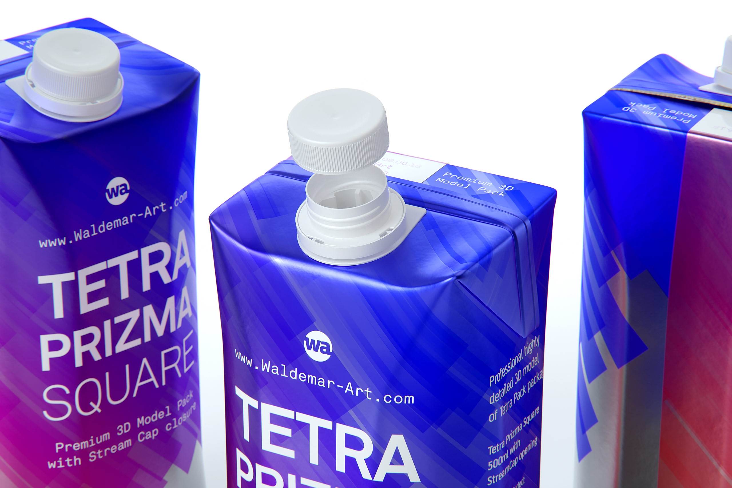 Packaging 3d model pak of Tetra Pack Prisma Square 500ml with StreamCap opening