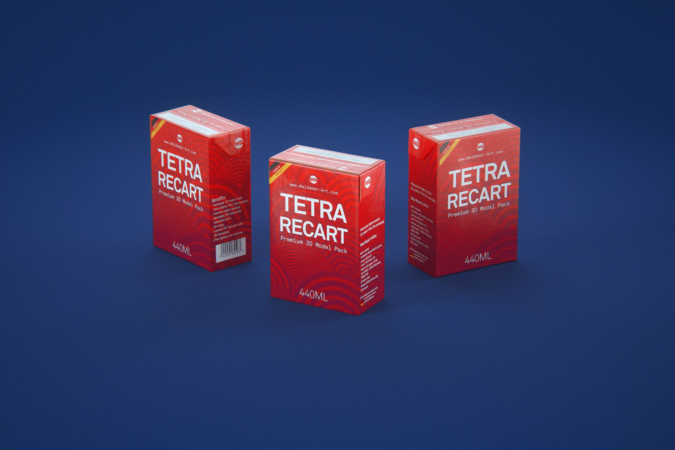 Tetra Pack Recart 440ml Premium carton packaging 3D model pak