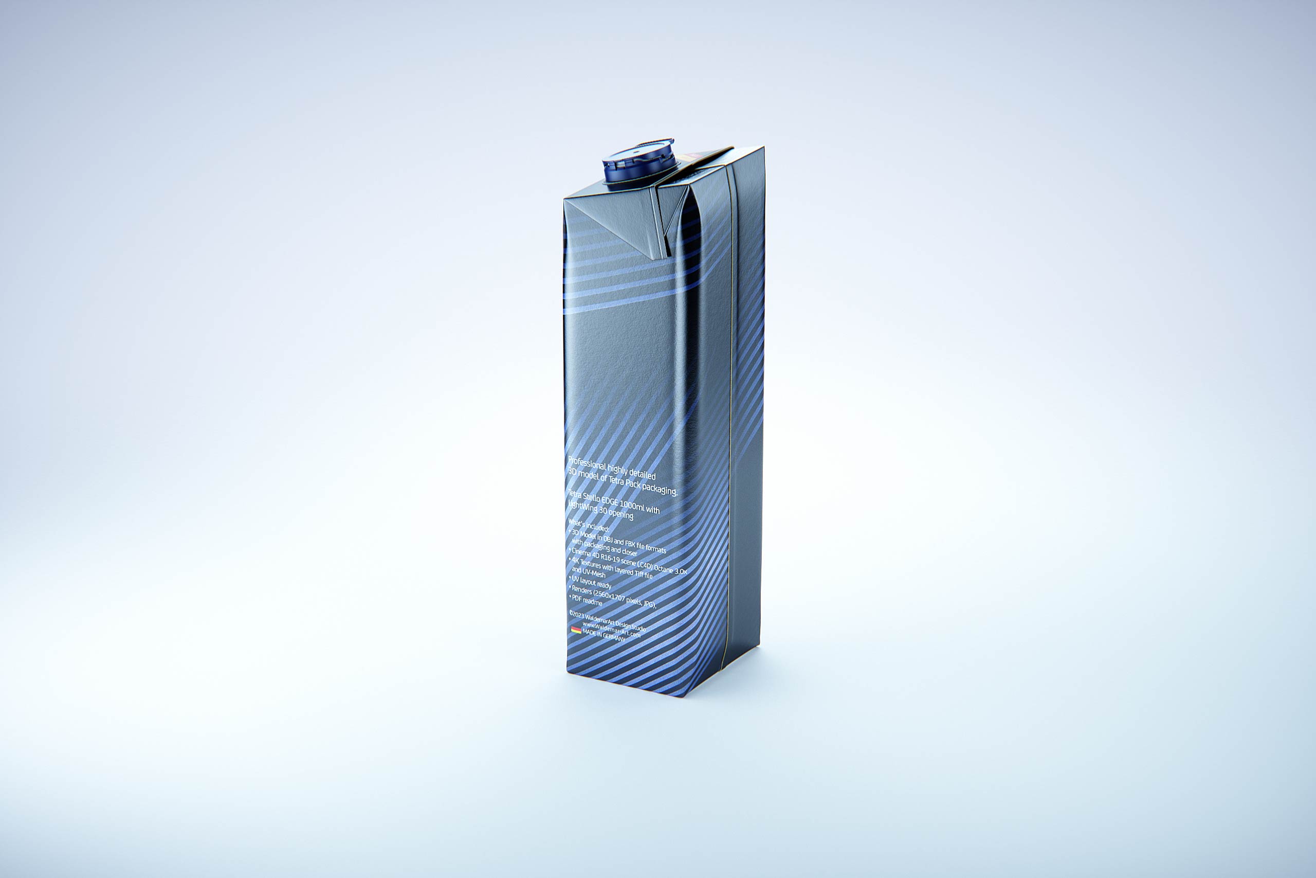 Tetra Pak Stelo Edge 1000ml with LightWing 30 premium carton packaging 3D model - side view