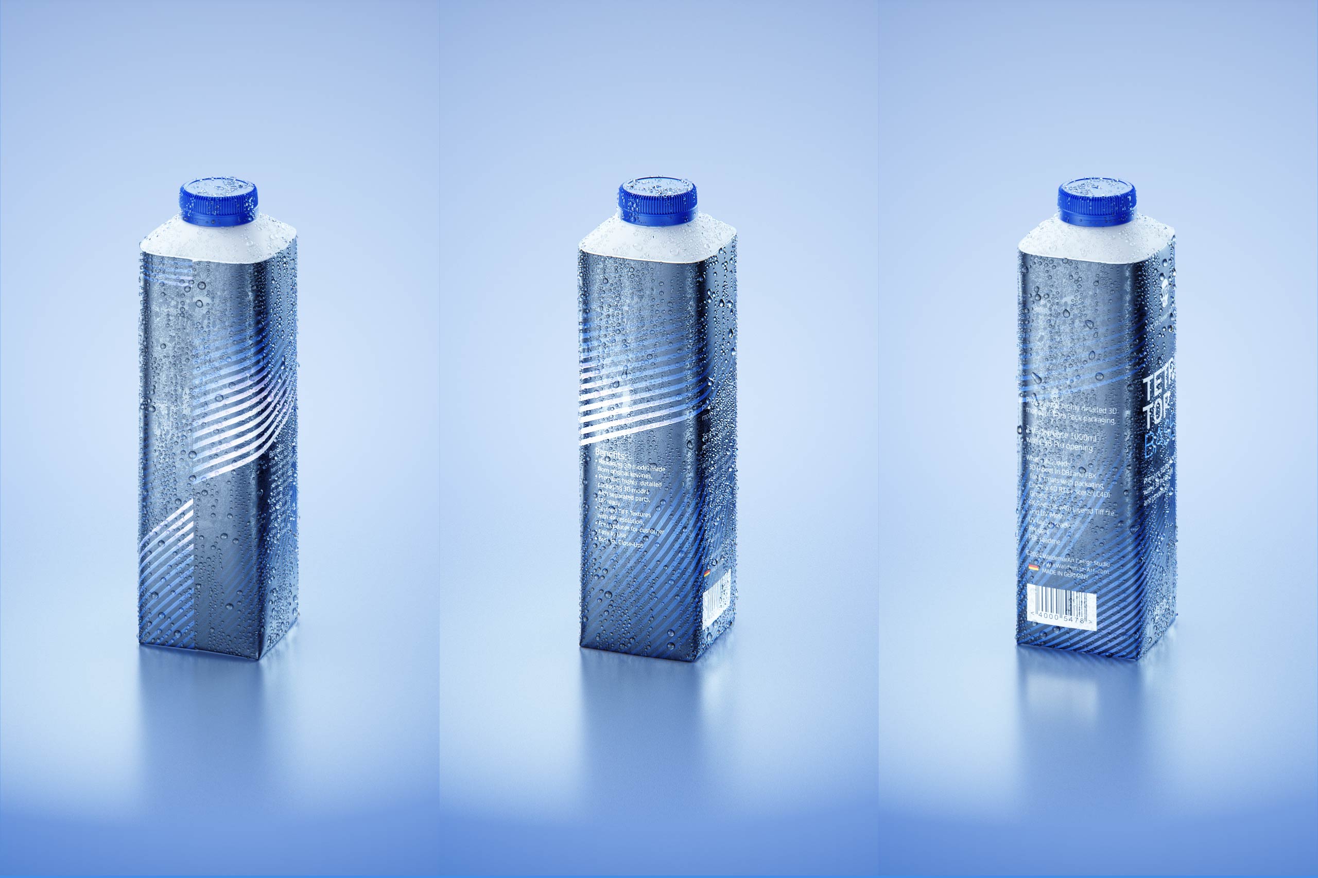 Tetra Top Base 1000ml with tethered cap C38 Pro and water condensation premium 3d model