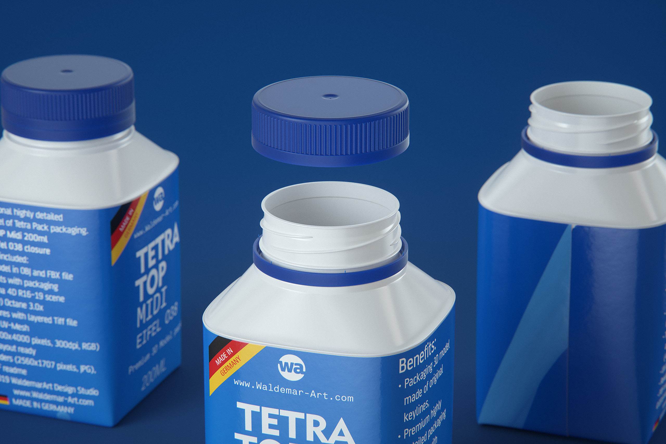 Tetra Top MIDI 200ml 3D model of carton package with Eifel O38 closure