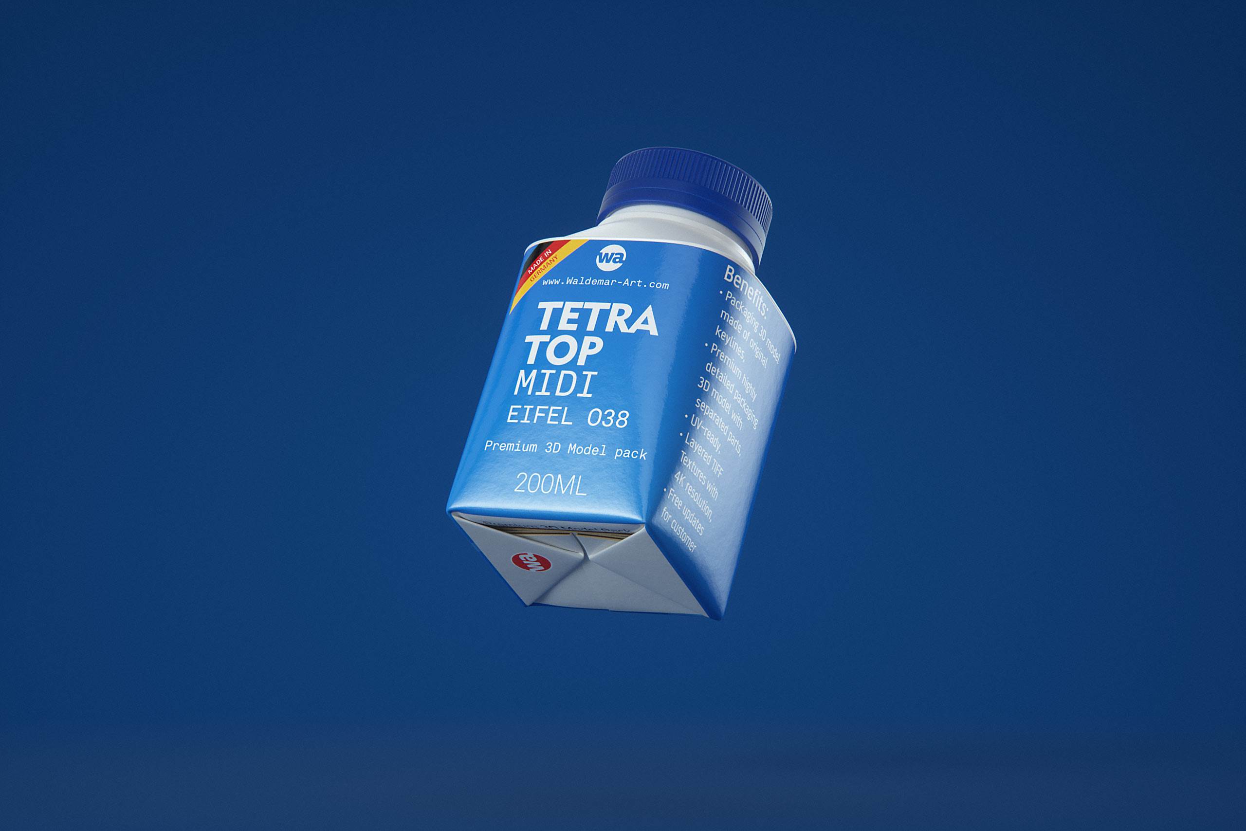 Tetra Top MIDI 200ml 3D model of carton package with Eifel O38 closure