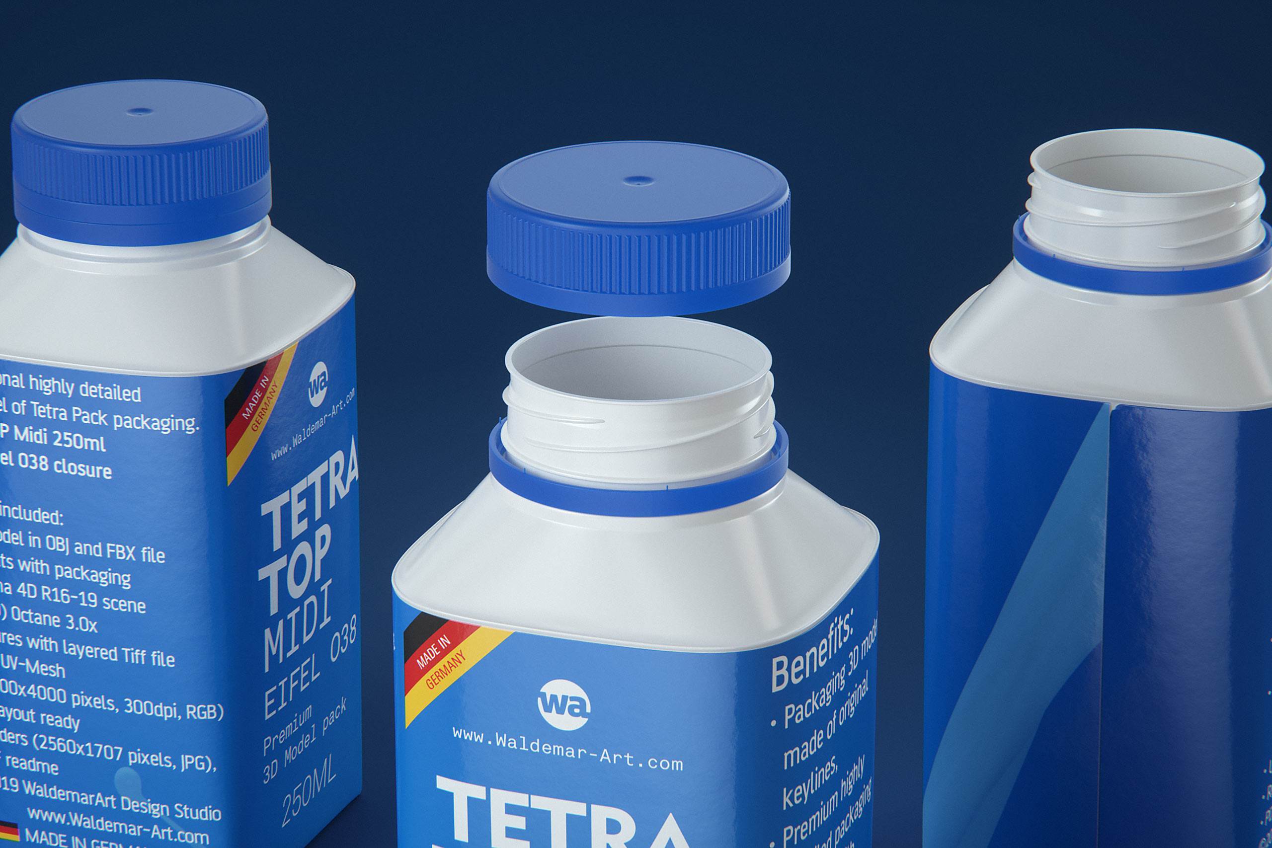Tetra Top MIDI 250ml 3D model of carton package with Eifel O38 closure