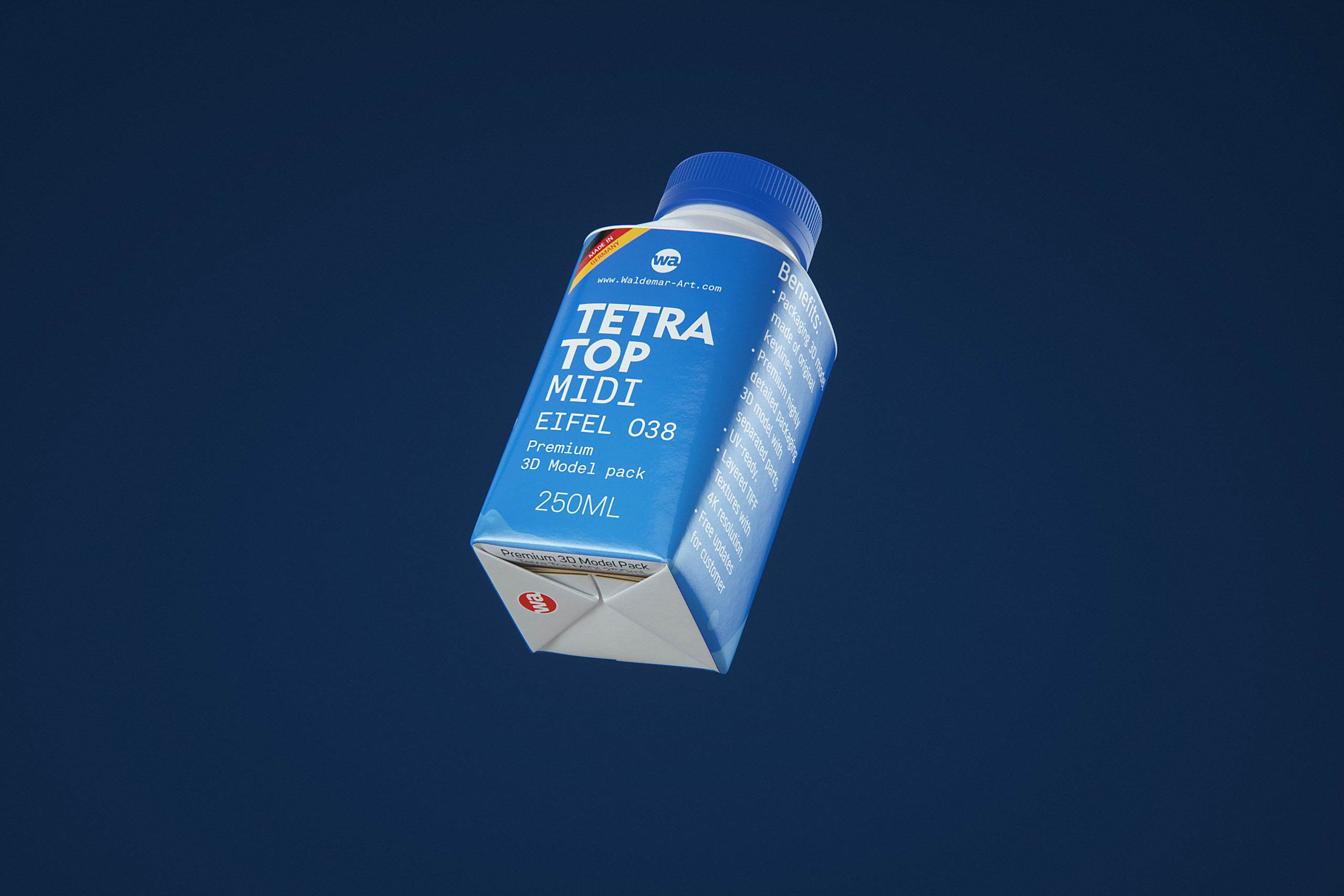 Tetra Top MIDI 250ml 3D model of carton package with Eifel O38 closure