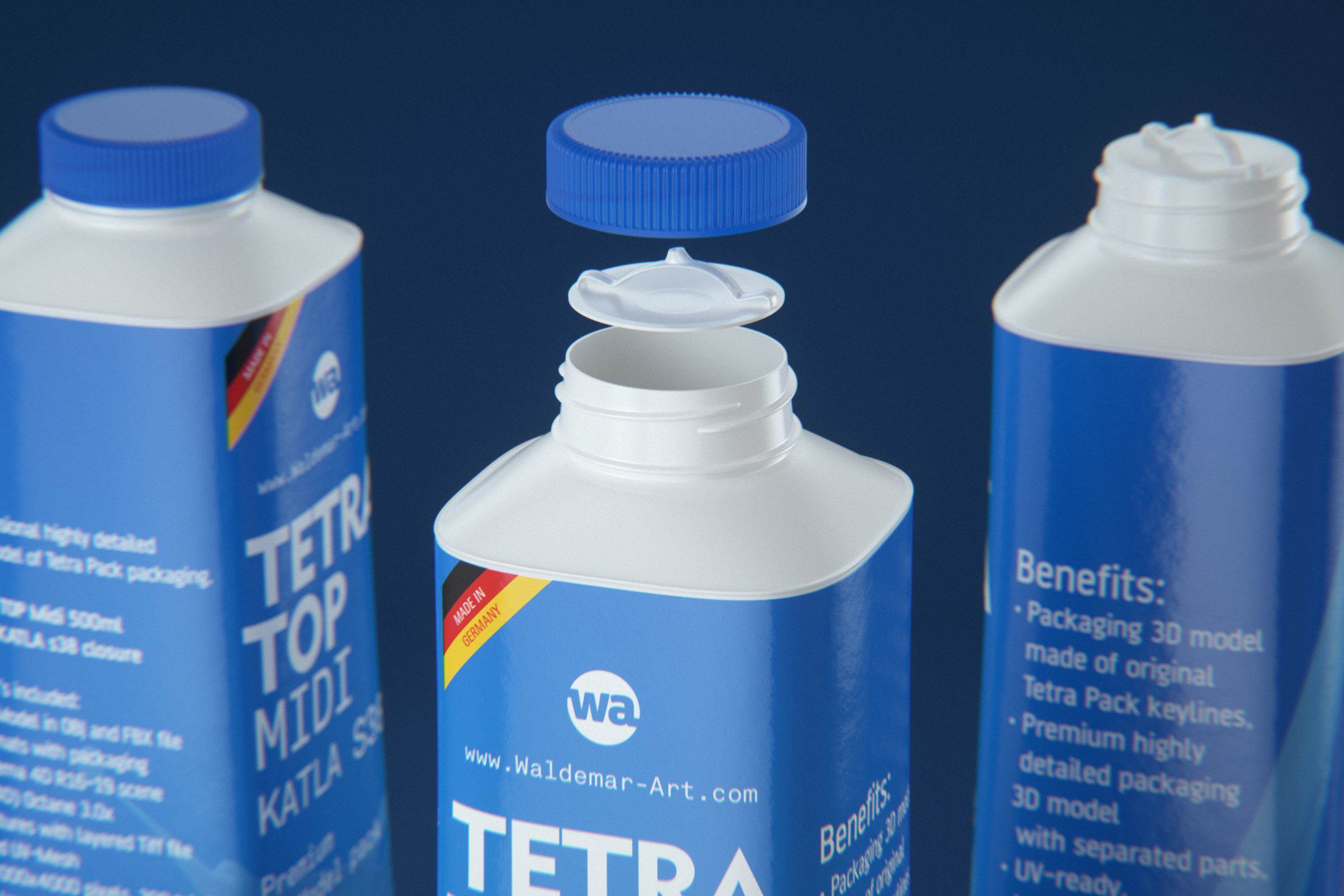 Tetra Top MIDI 500ml 3D model of carton package with KATLA S38 closure