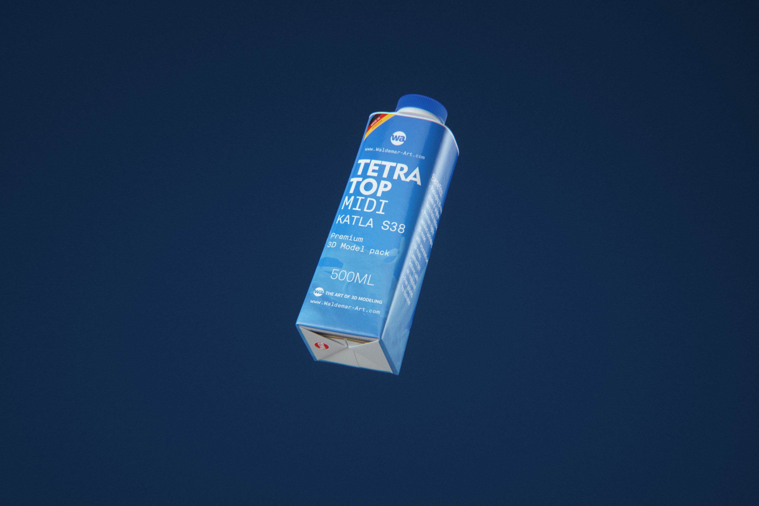 Tetra Top MIDI 500ml 3D model of carton package with KATLA S38 closure