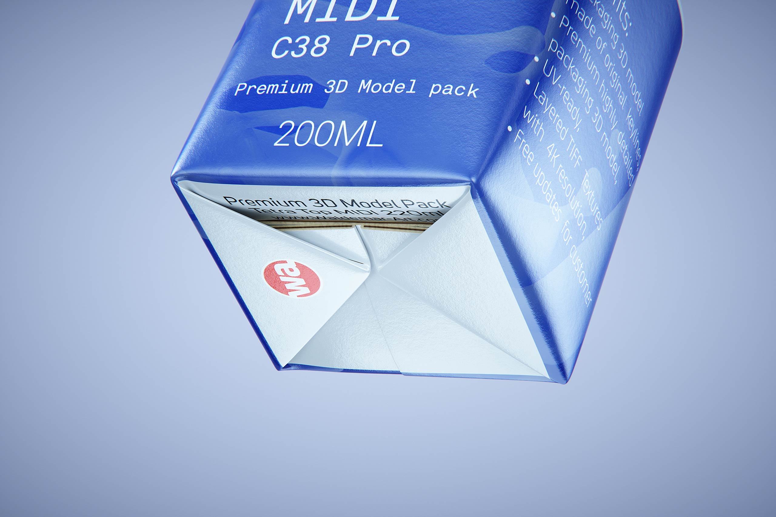 Premium Carton Packaging 3D model of Tetra Top MIDI 200ml with tethered cap C38 Pro