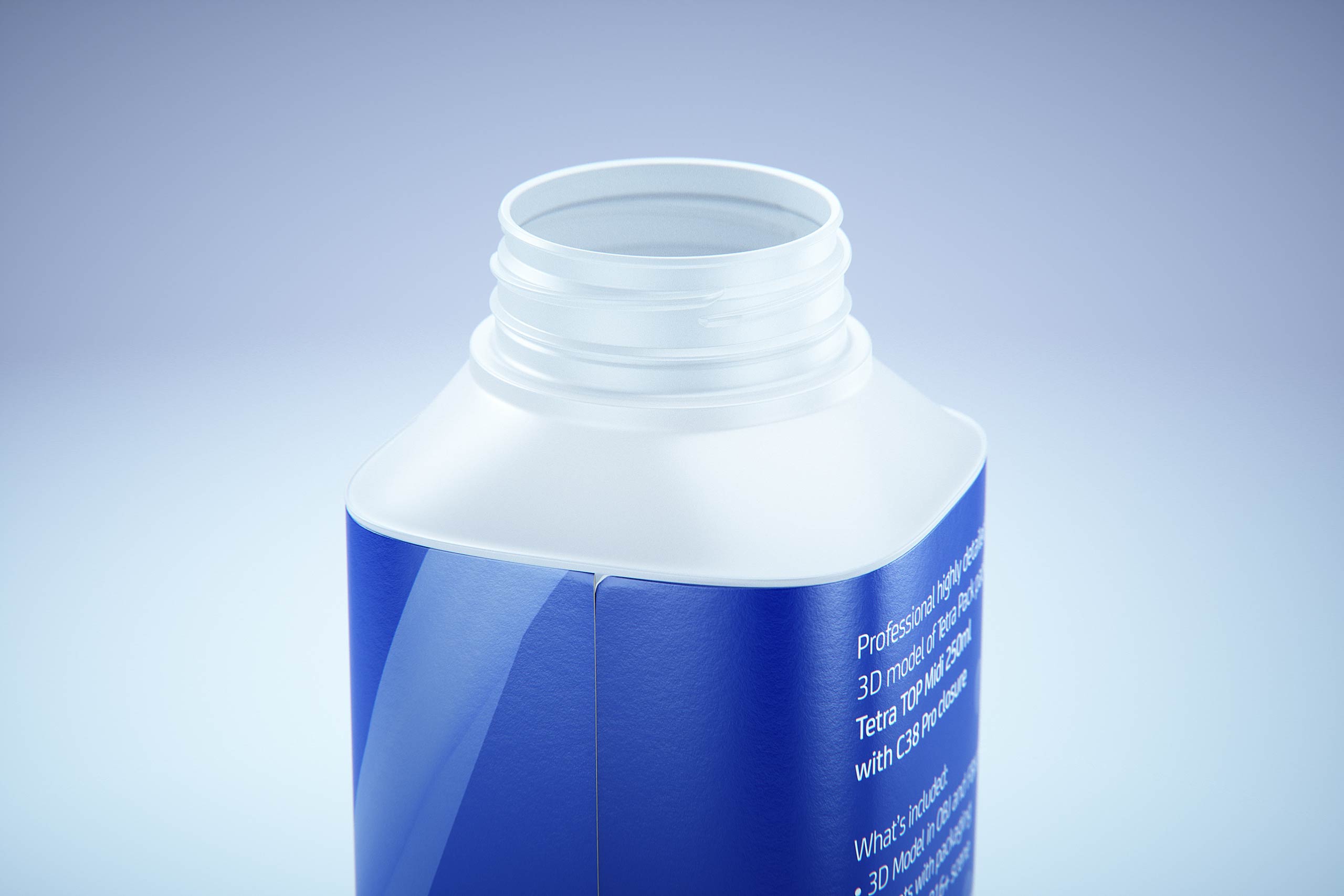 Tetra Top MIDI 250ml premium carton 3D model with tethered cap C38 Pro