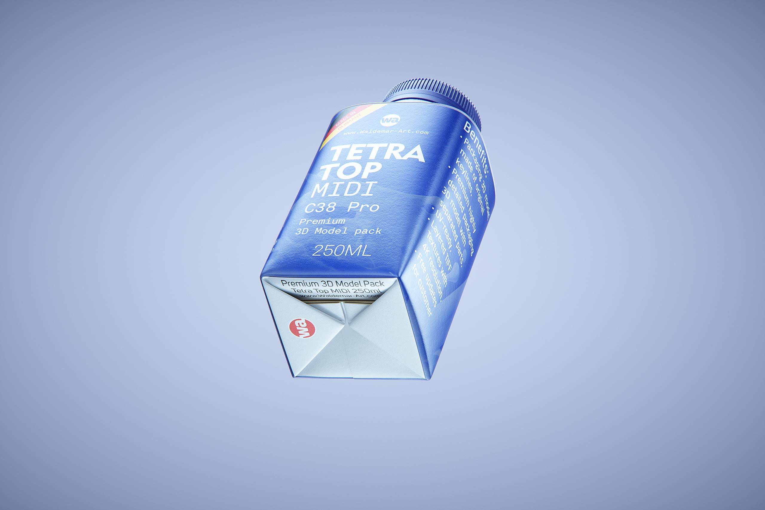 Tetra Top MIDI 250ml premium carton 3D model with tethered cap C38 Pro