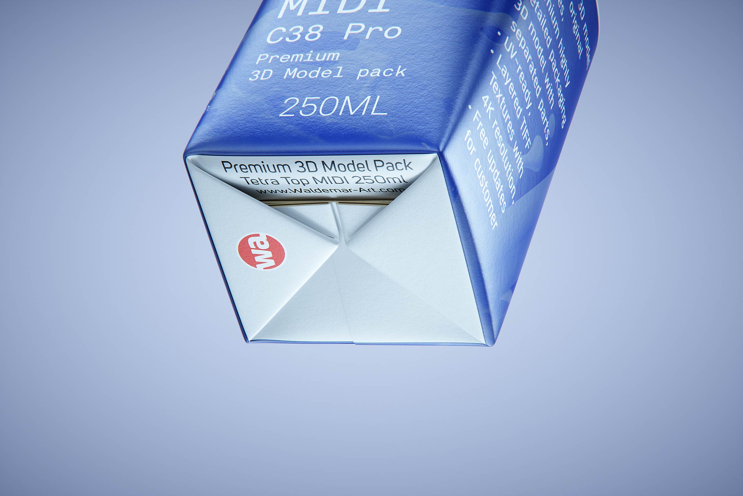 Tetra Top MIDI 250ml premium carton 3D model with tethered cap C38 Pro