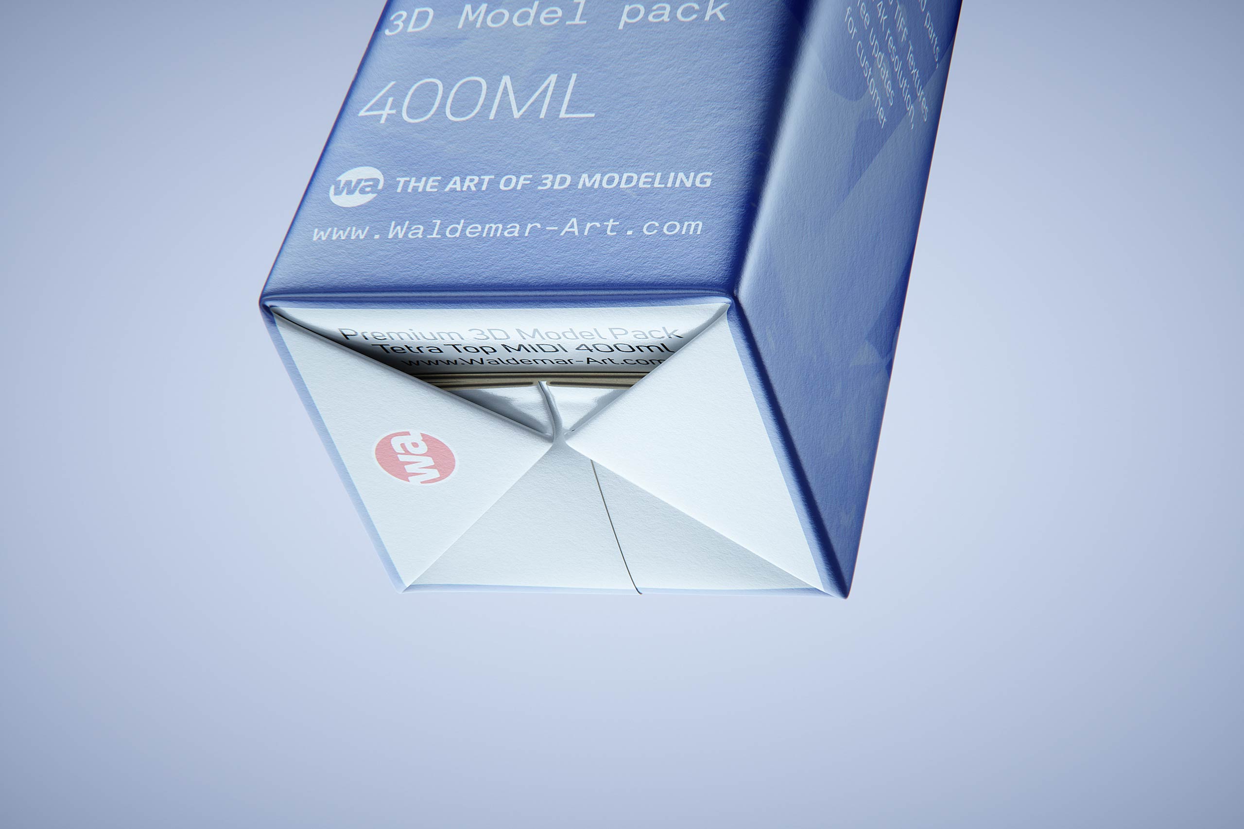 Packaging 3D model of Tetra Top Midi 400ml with tethered cap C38 Pro - close-up, front-bottom view