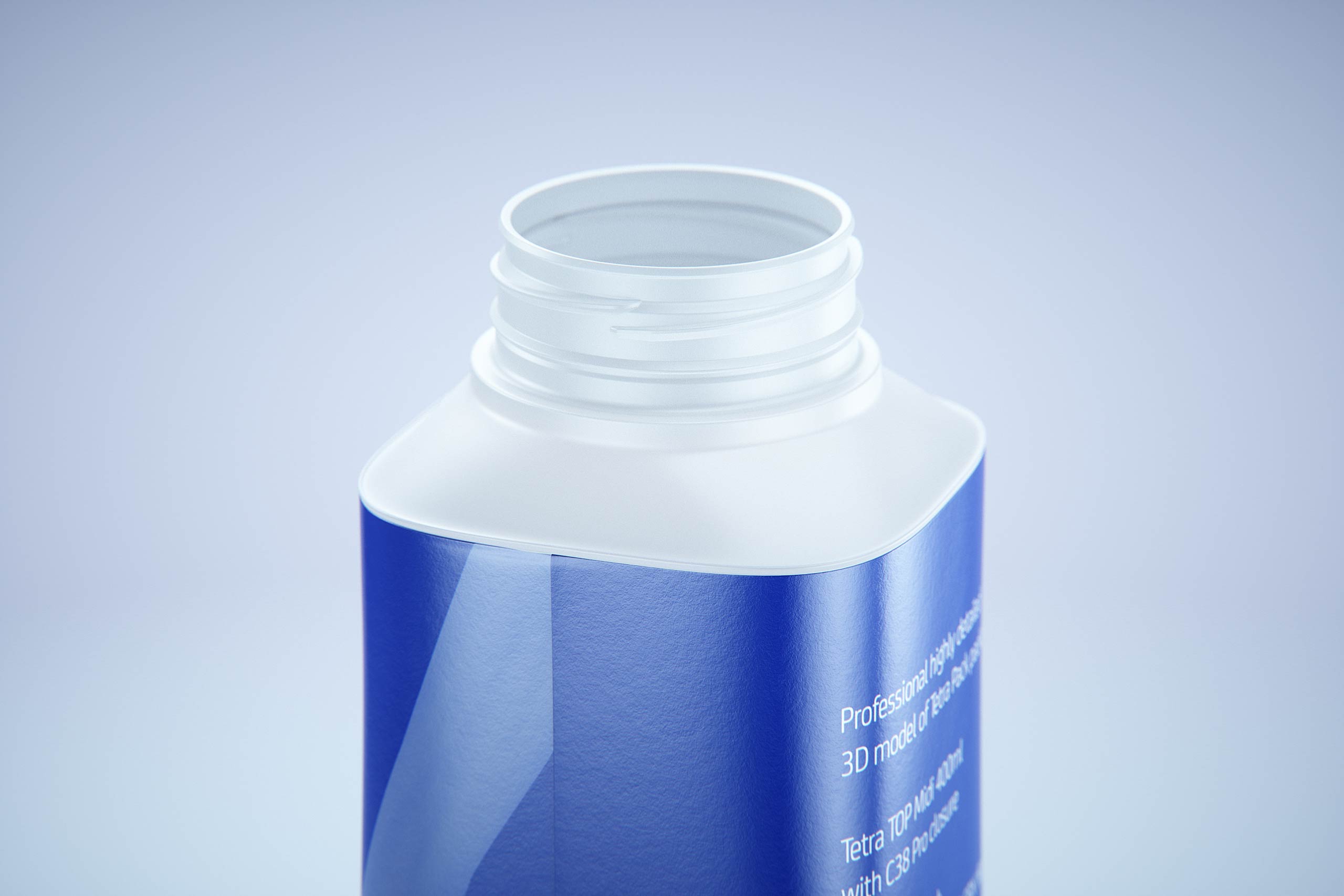 Packaging 3D model of Tetra Top Midi 400ml with tethered cap C38 Pro - opened view