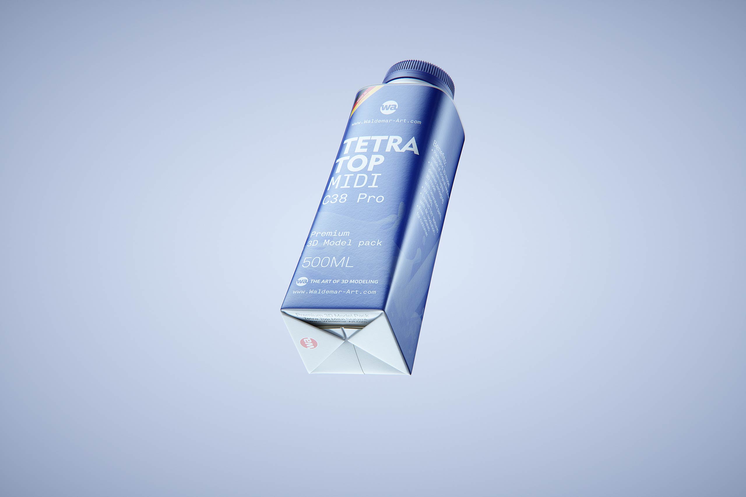 Tetra Top Midi 500ml with tethered cap C38 Pro premium carton packaging 3D model