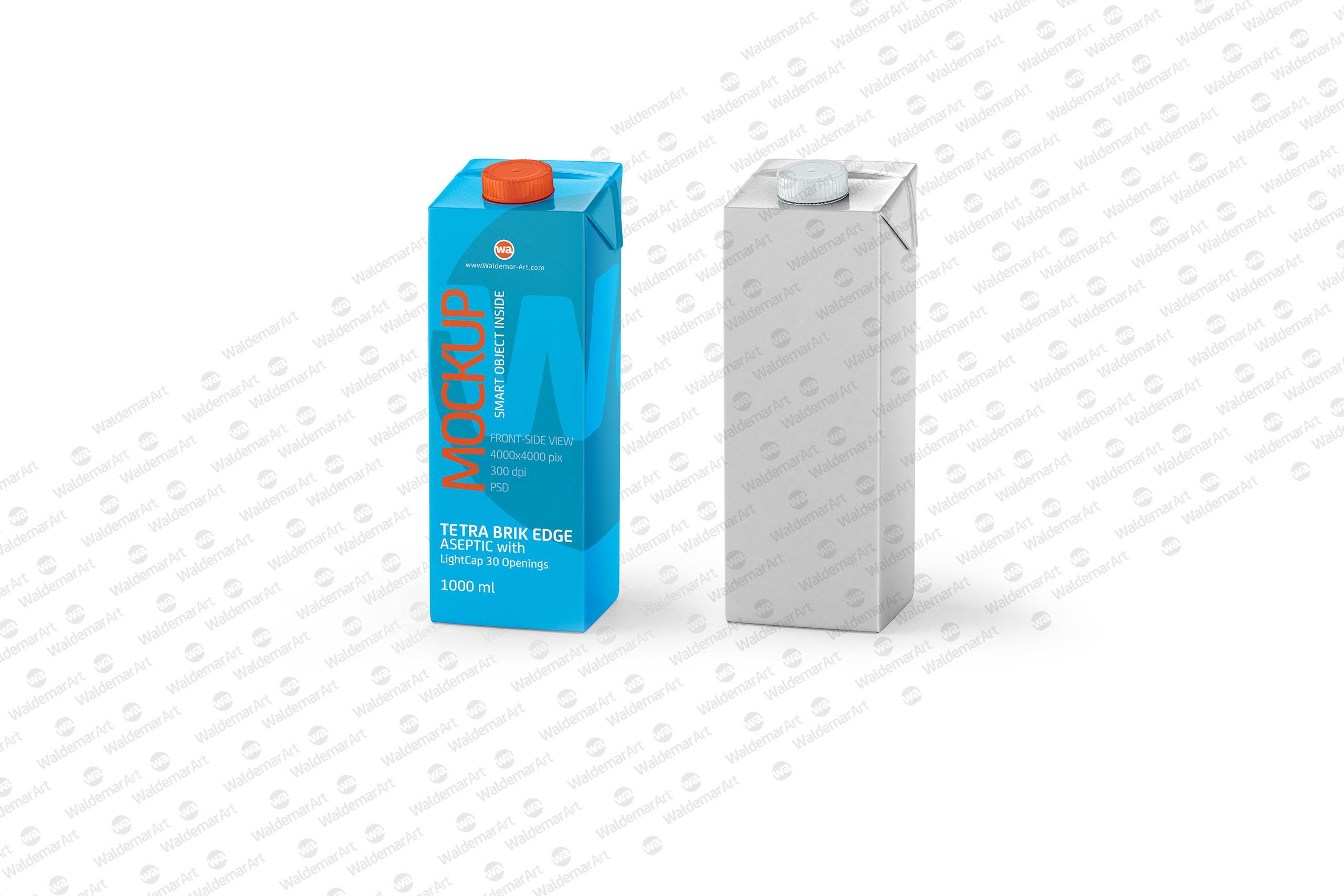 Packaging MockUp of Tetra Pack Brick Aseptic 1000ml with LightCap30 Front-Side View