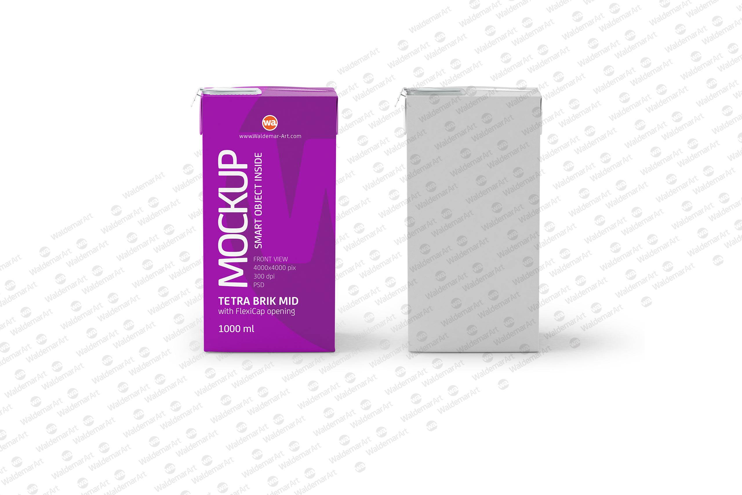Tetra Pack Brick Mid 1000ml with FlexiCap PSD Mockup Front View