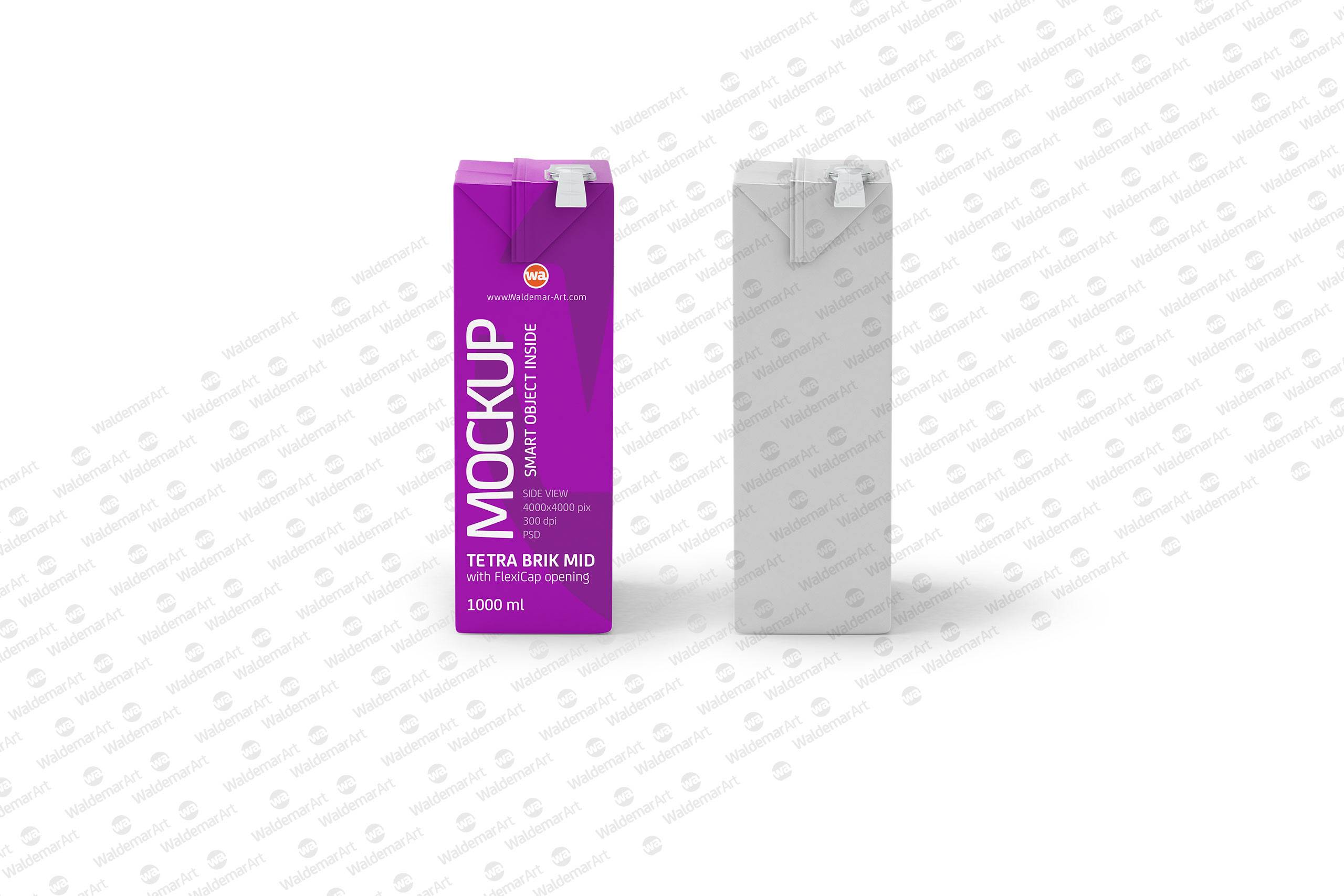 Tetra Pack Brick Mid 1000ml with FlexiCap PSD Mockup Side View