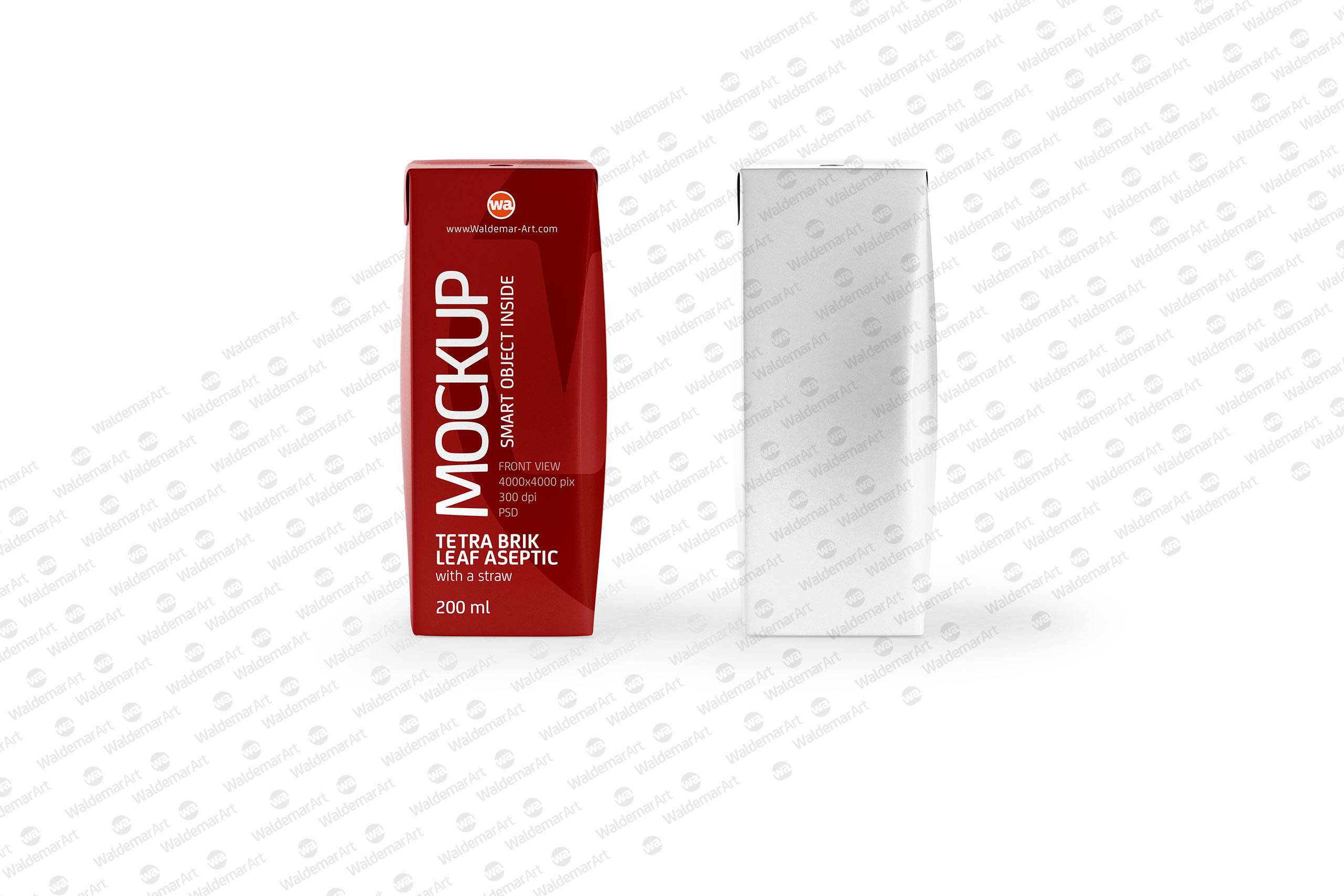Tetra Pack Brick Slim Leaf 200ml Front View Photoshop Mockup
