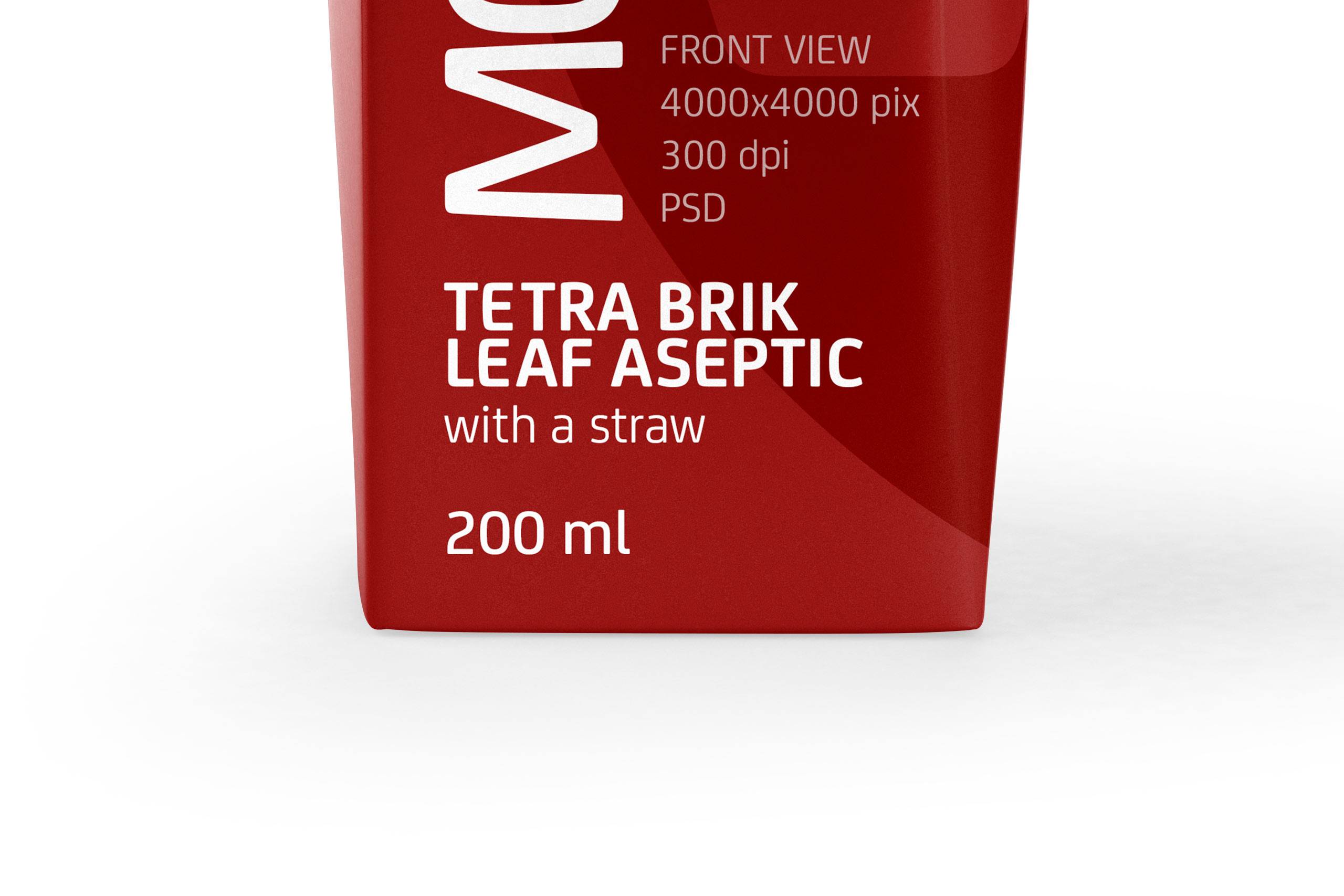 Tetra Pack Brick Slim Leaf 200ml Front View Photoshop Mockup