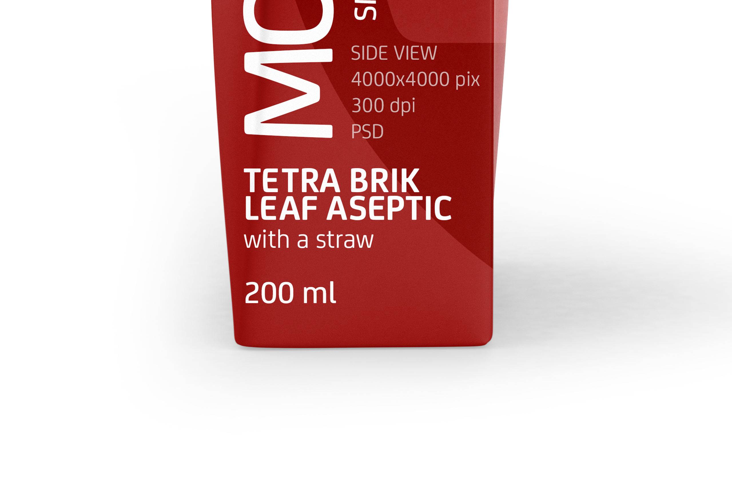 Tetra Pack Brick Slim Leaf 200ml Side View Photoshop Mockup