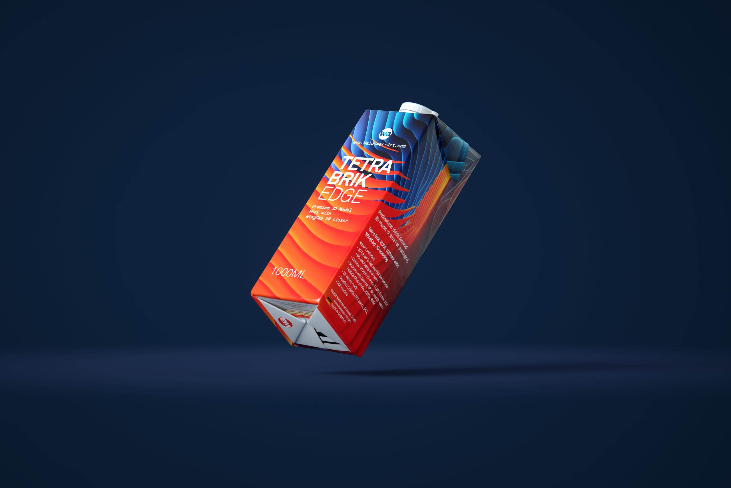 Premium packaging 3D model pak of Tetra Pack Brick EDGE 1000ml with WingCap 30 opening