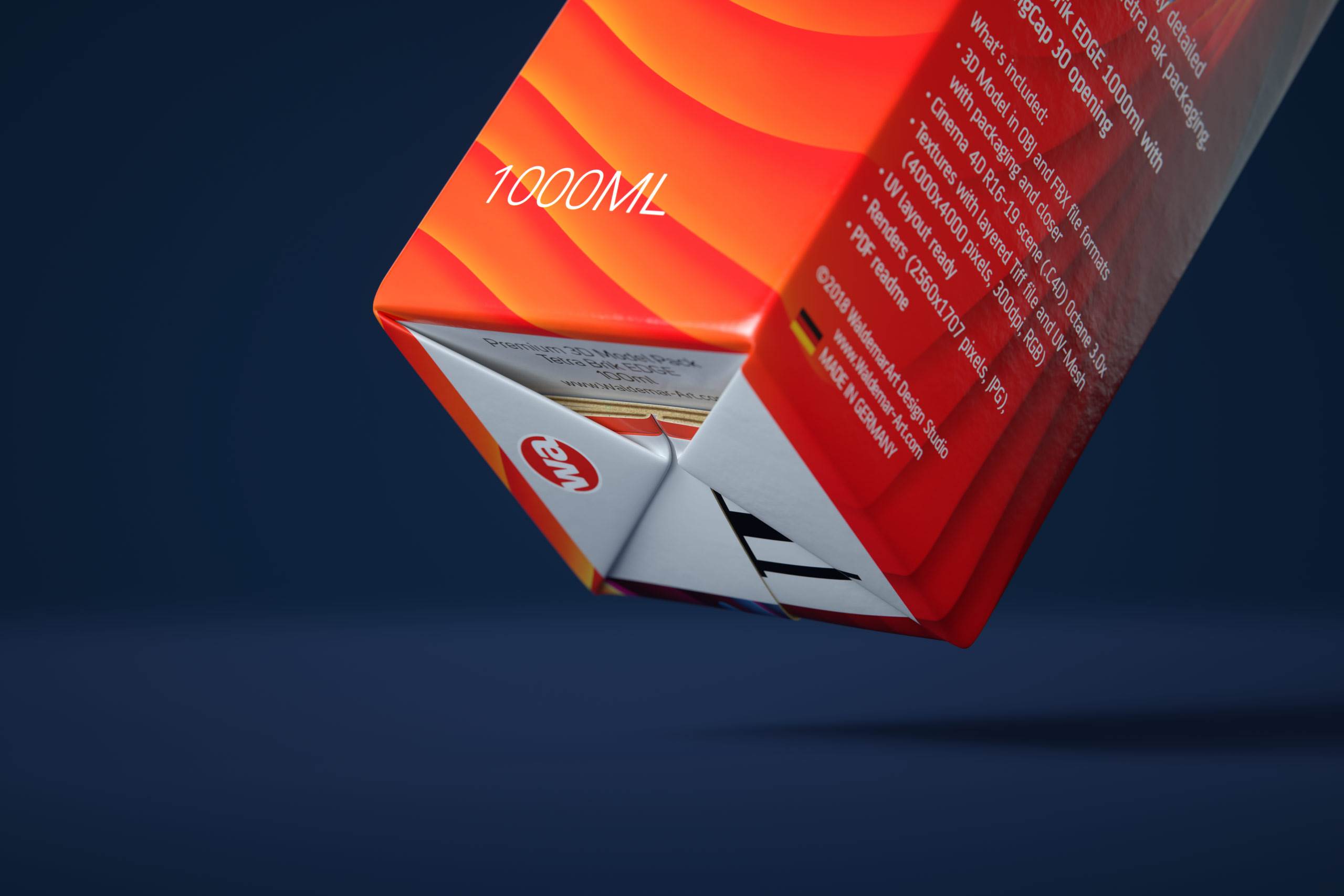 Premium packaging 3D model pak of Tetra Pack Brick EDGE 1000ml with WingCap 30 opening