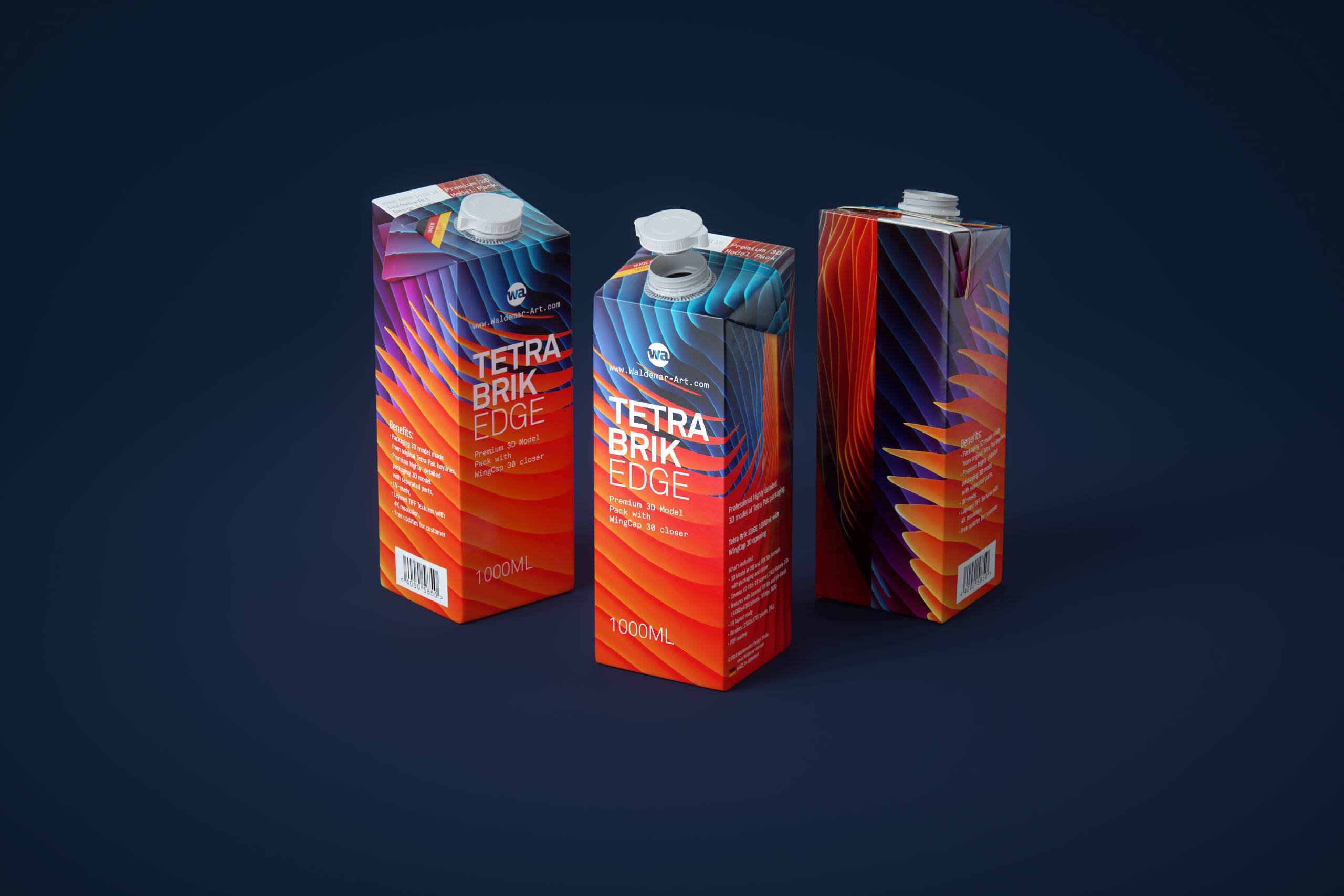Premium packaging 3D model pak of Tetra Pack Brick EDGE 1000ml with