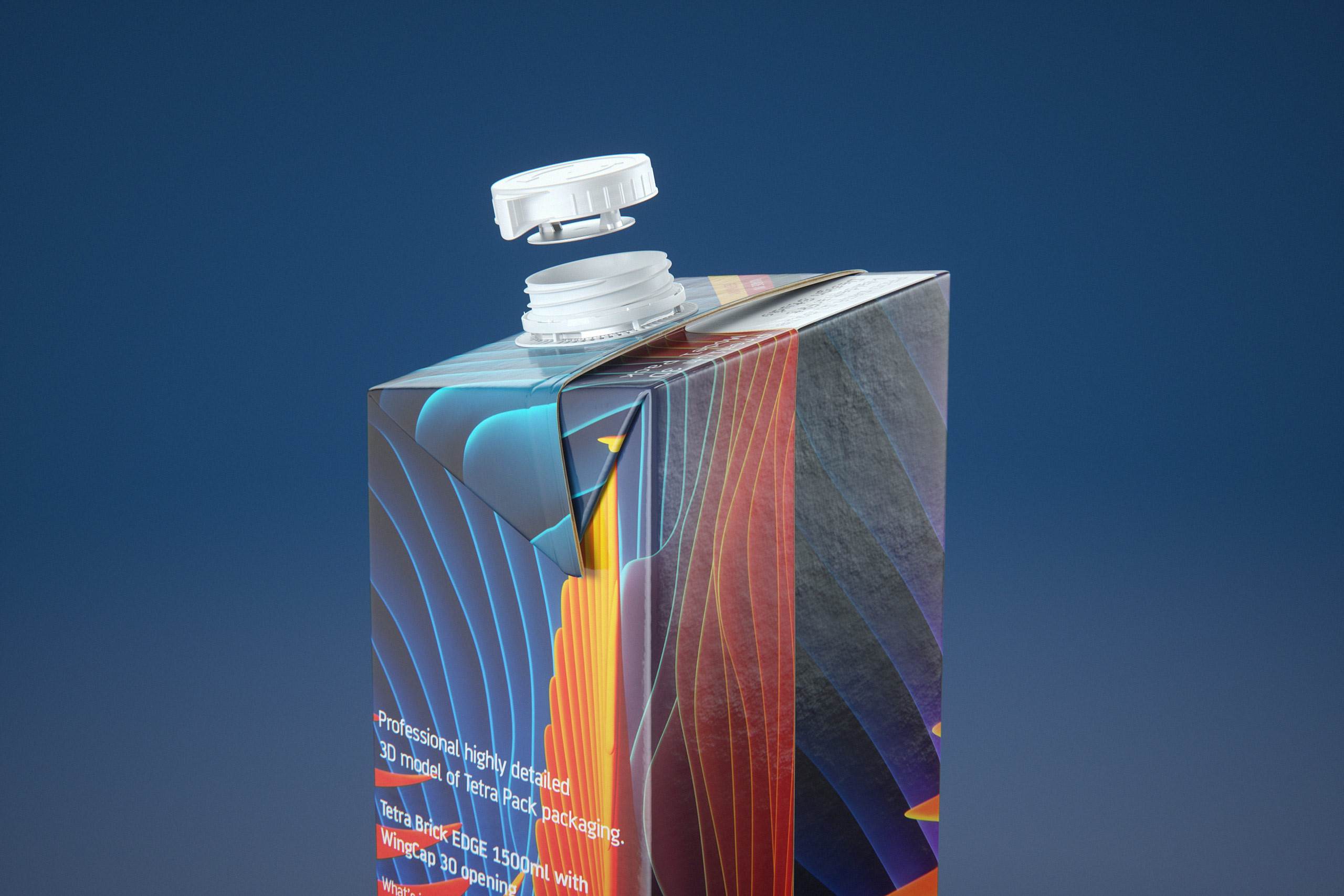 Tetra Pack Brick EDGE 1500ml with WingCap30 Carton packaging professional 3D model pak