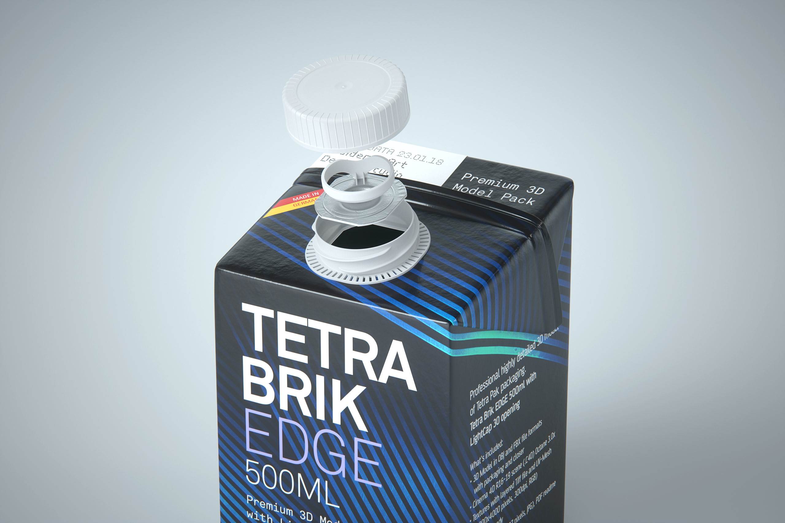 Tetra Pack Brick EDGE 500ml with LightCap 30 packaging 3D model pak