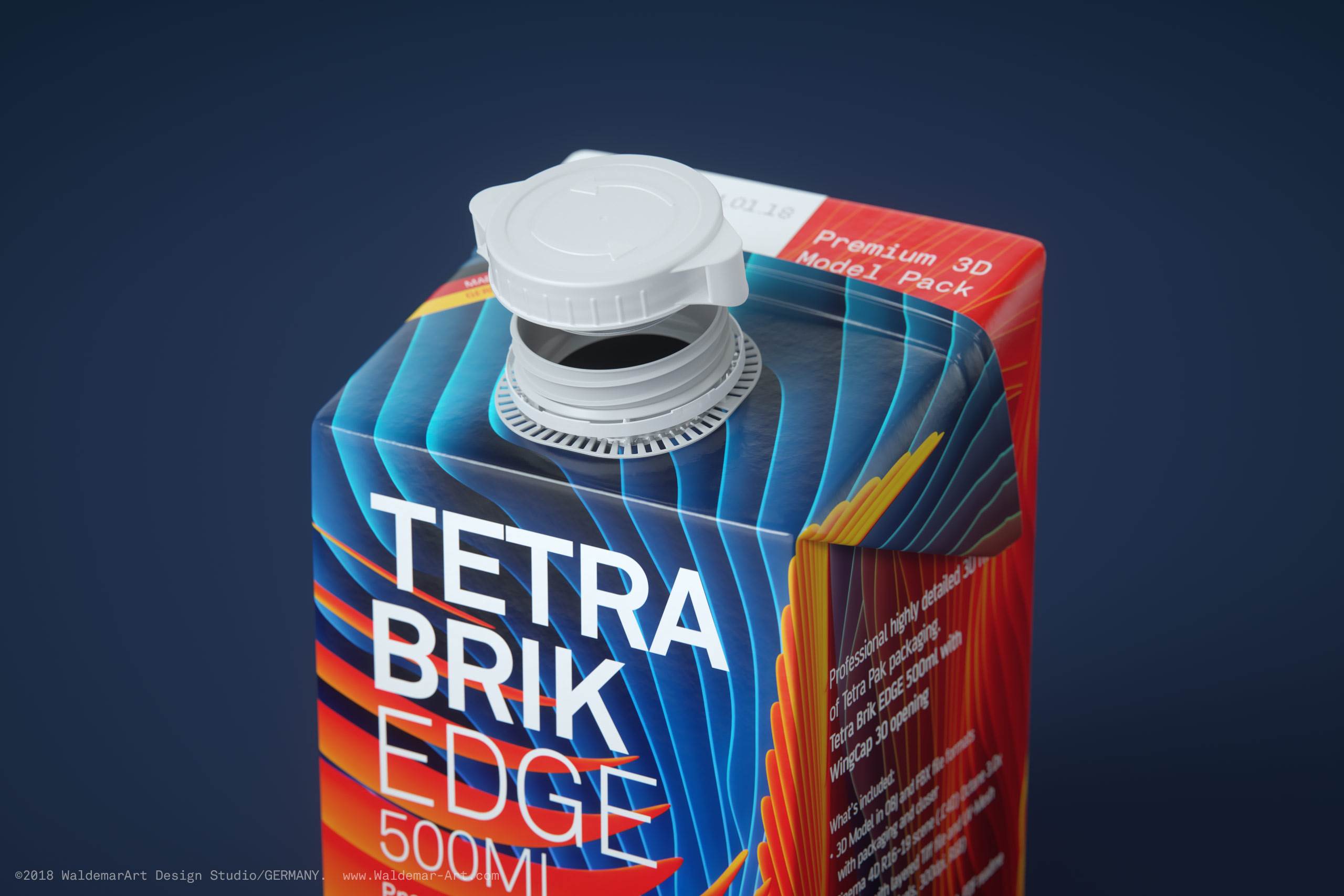 Tetra Pack Brick EDGE 500ml Premium packaging 3D model pak with WingCap 30 closer