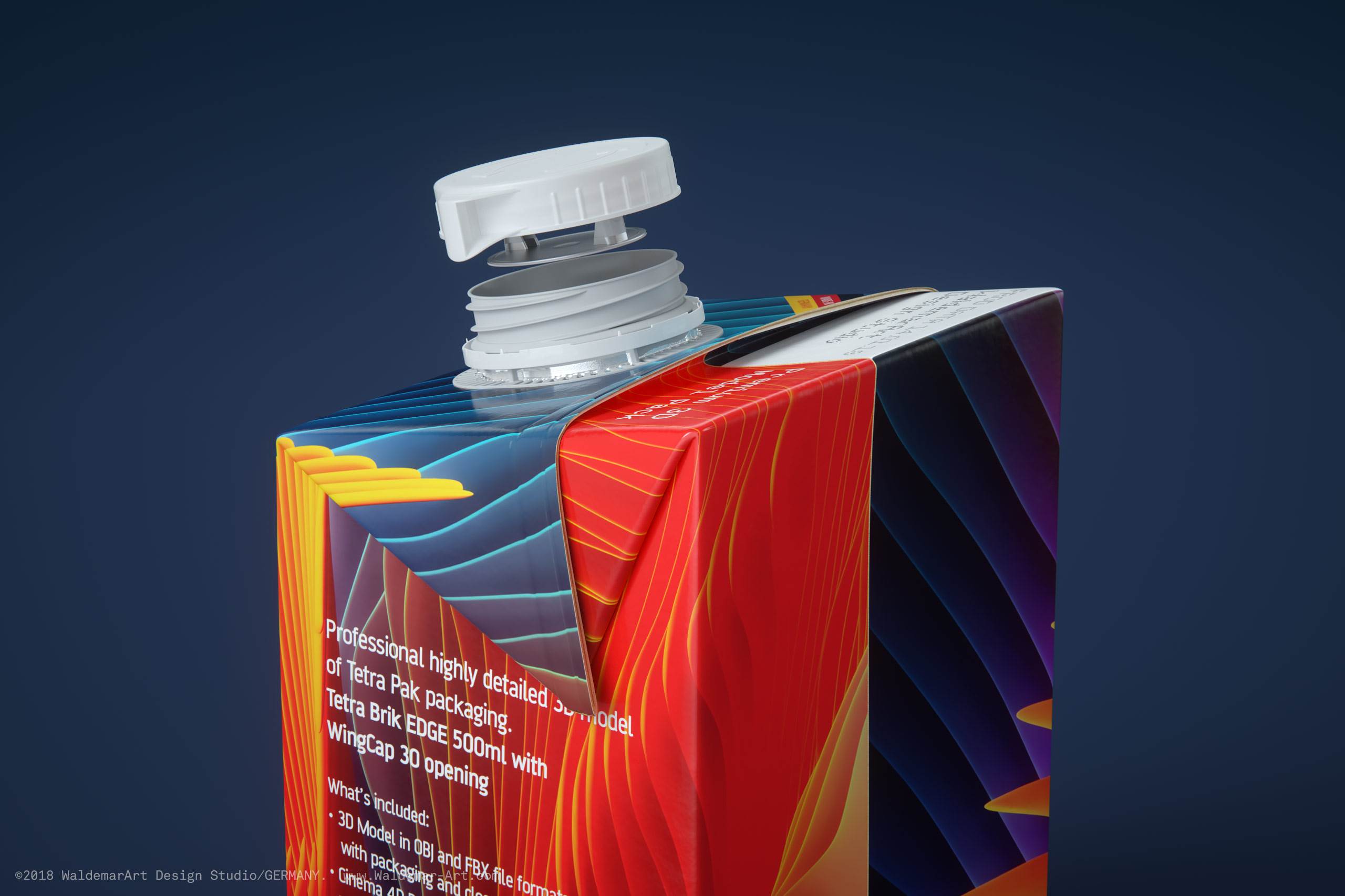 Tetra Pack Brick EDGE 500ml Premium packaging 3D model pak with WingCap 30 closer